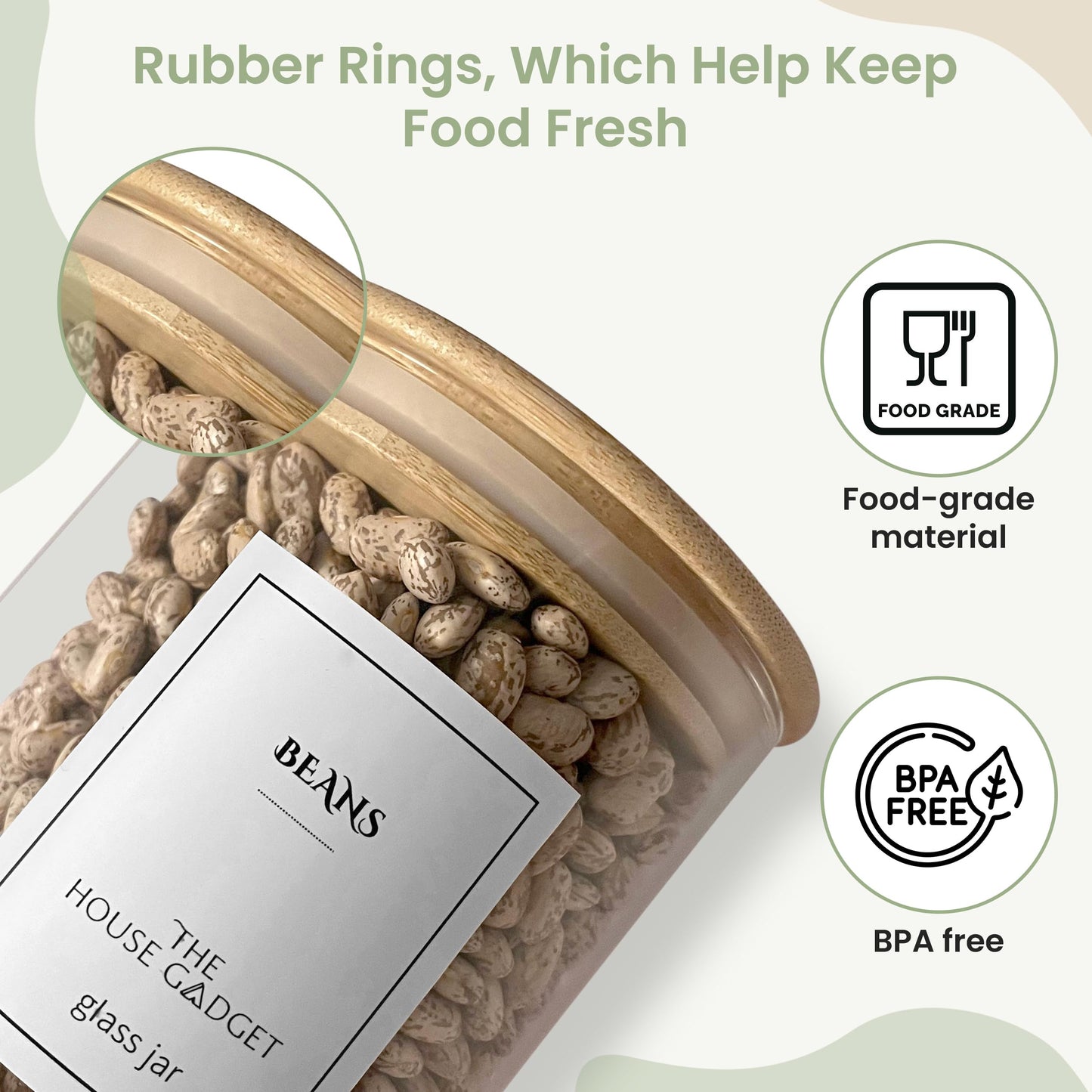 TheHouseGadget 5 Food Storage Containers with Lids - Ideal Set of Glass Storage Containers for Pantry Organizers and storage - Glass Food Storage Containers with Bamboo Lids