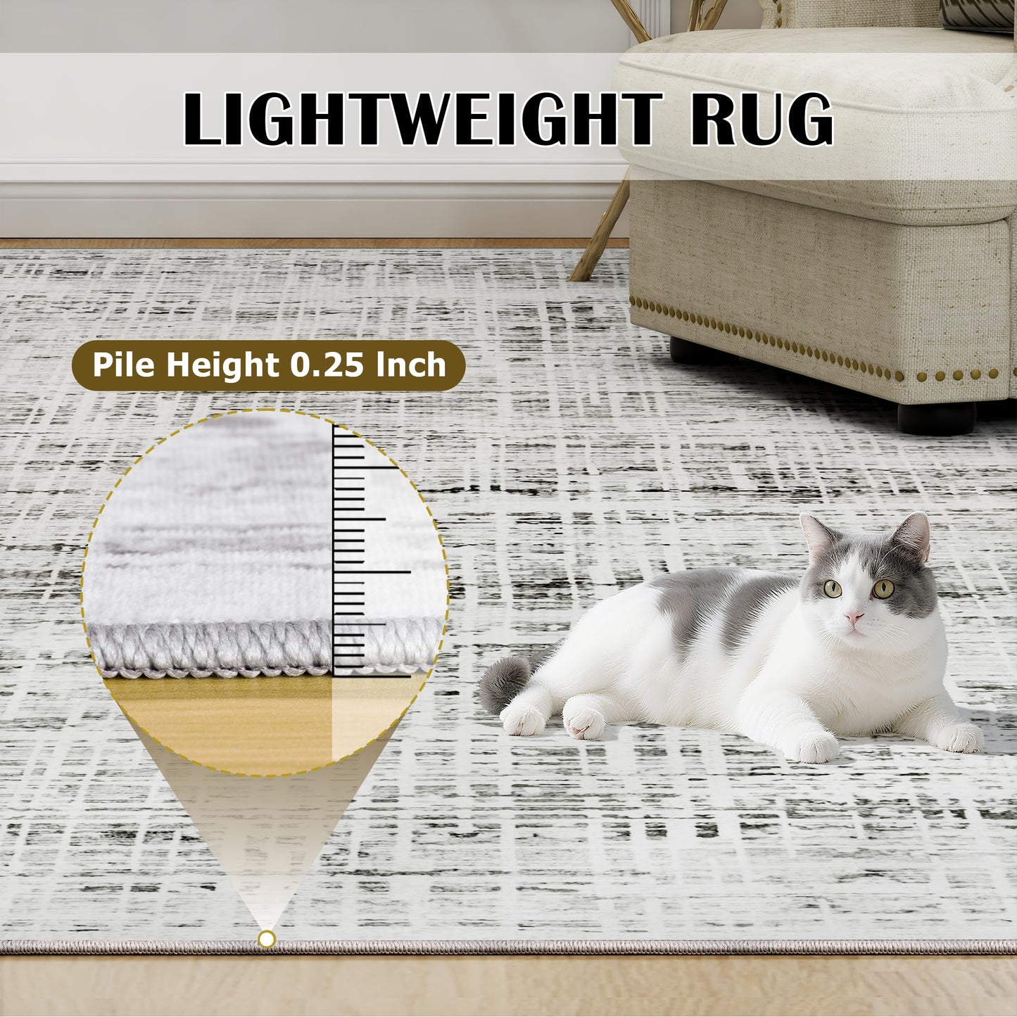 8x10 Area Rugs Washable Rug: Anti-Skid Abstract Modern Living Room Rug Soft Thin Carpets Indoor Floor Non-Shedding Carpet for Bedroom Dining Farmhouse Nursery Home Office (White Gray, 8'x10')