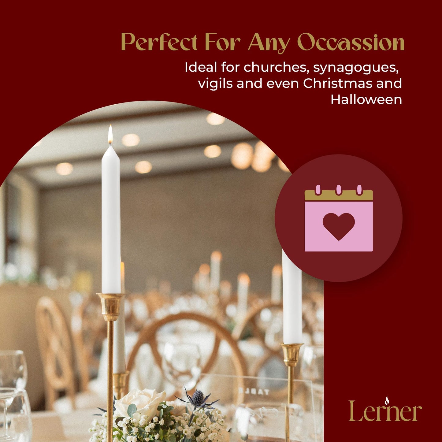 Lerner White Household Candlesticks, Pack of 72 | 3-Hour Burning Time | 4 Inch Tall Dinner Candles | 100% Dripless | Shabbat Candles | Candlesticks for Holidays, Churches, Décor, Emergencies