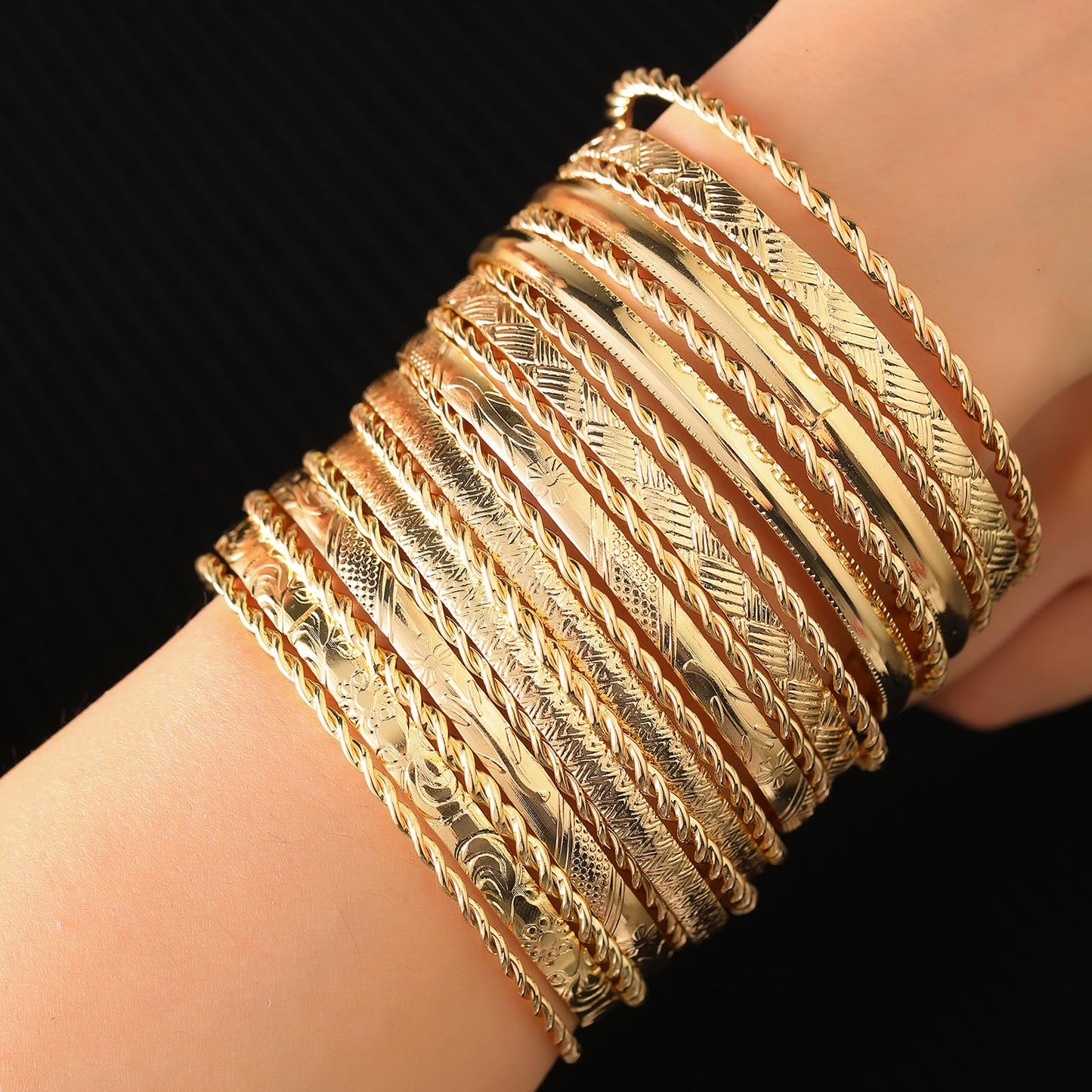 RINTOLER 19Pcs Silver Bangle Bracelets for Women - Multi Layer Stackable Textured Bracelets Boho Jewelrys Set (19Pc Silver)