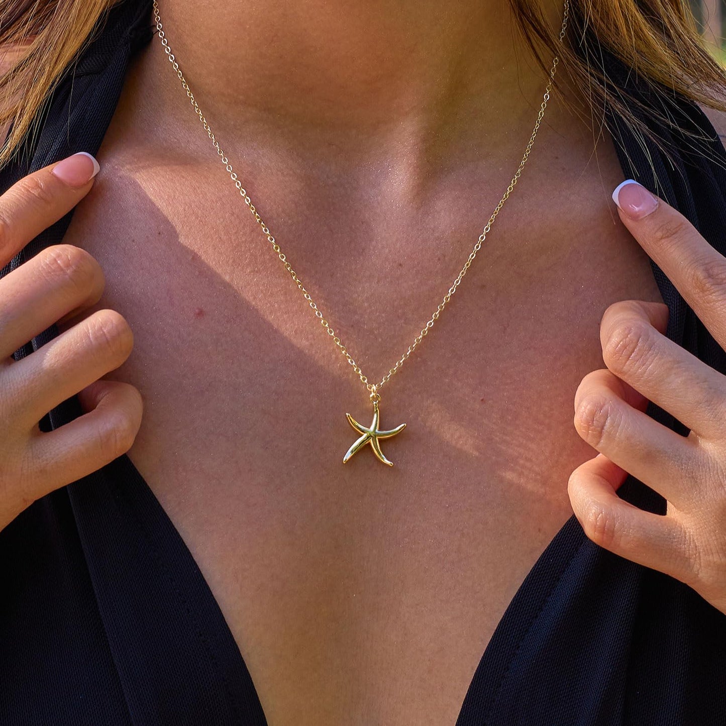 VRIUA Starfish Necklace for Women – 14K Gold Plated Starfish Necklace – Dainty Ocean Beach Jewelry Gift