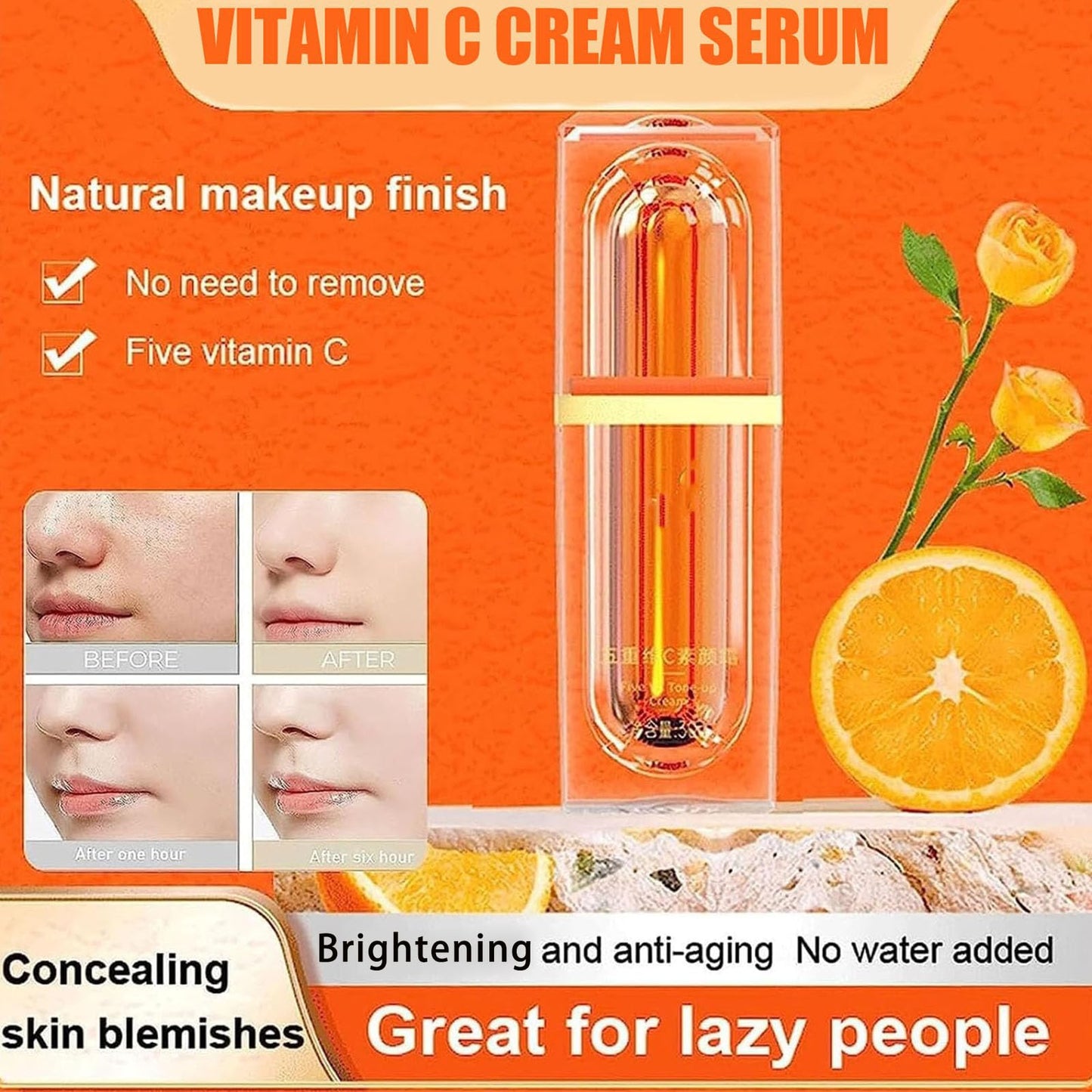 XIRUJNFD Vitamin C Makeup Tone Up Cream, Five Vitamin C Tone-Up Cream, Multi 4-In-1 Face, Concealer, Face Primer and Makeup (3)