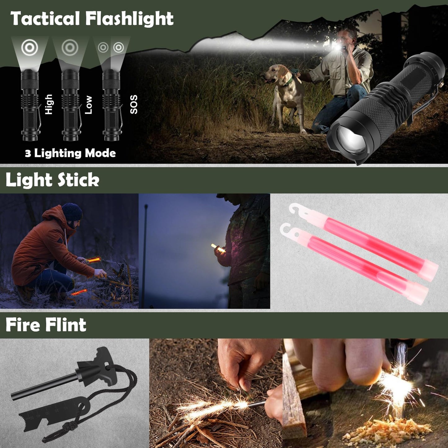 DLMD 320 PCS Survival Kits First Aid Kit, Gifts for Men Christmas Him Dad, Survival Gear and Equipment with Tactical Molle Pouch for Car Camping Hiking Outdoor Adventure Earthquake Home Office