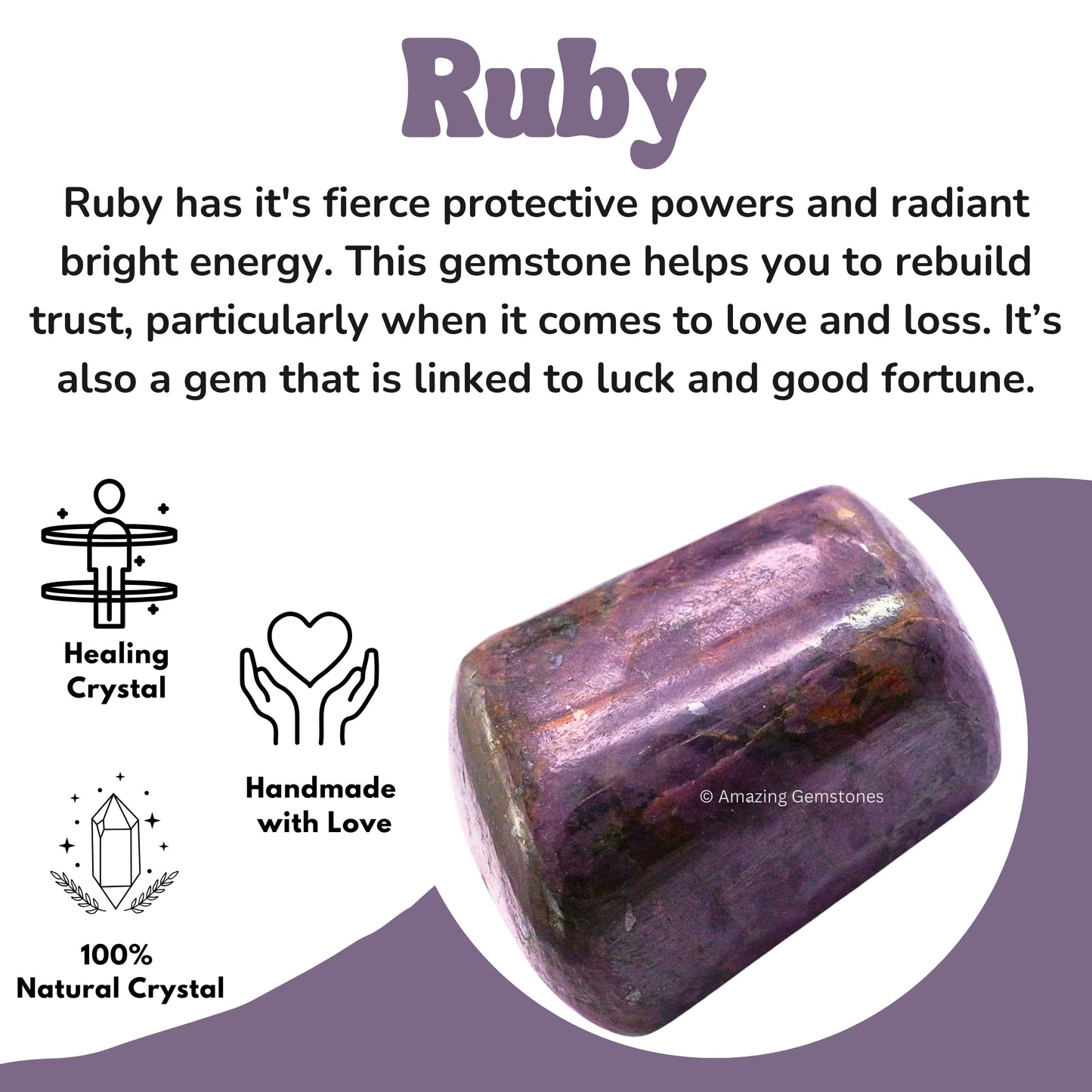 Amazing Gemstone Ruby Crystal Tumbled Stones Polished Rocks - Natural Gem Stones for Healing - DIY Crystals for Protection (1 Piece)
