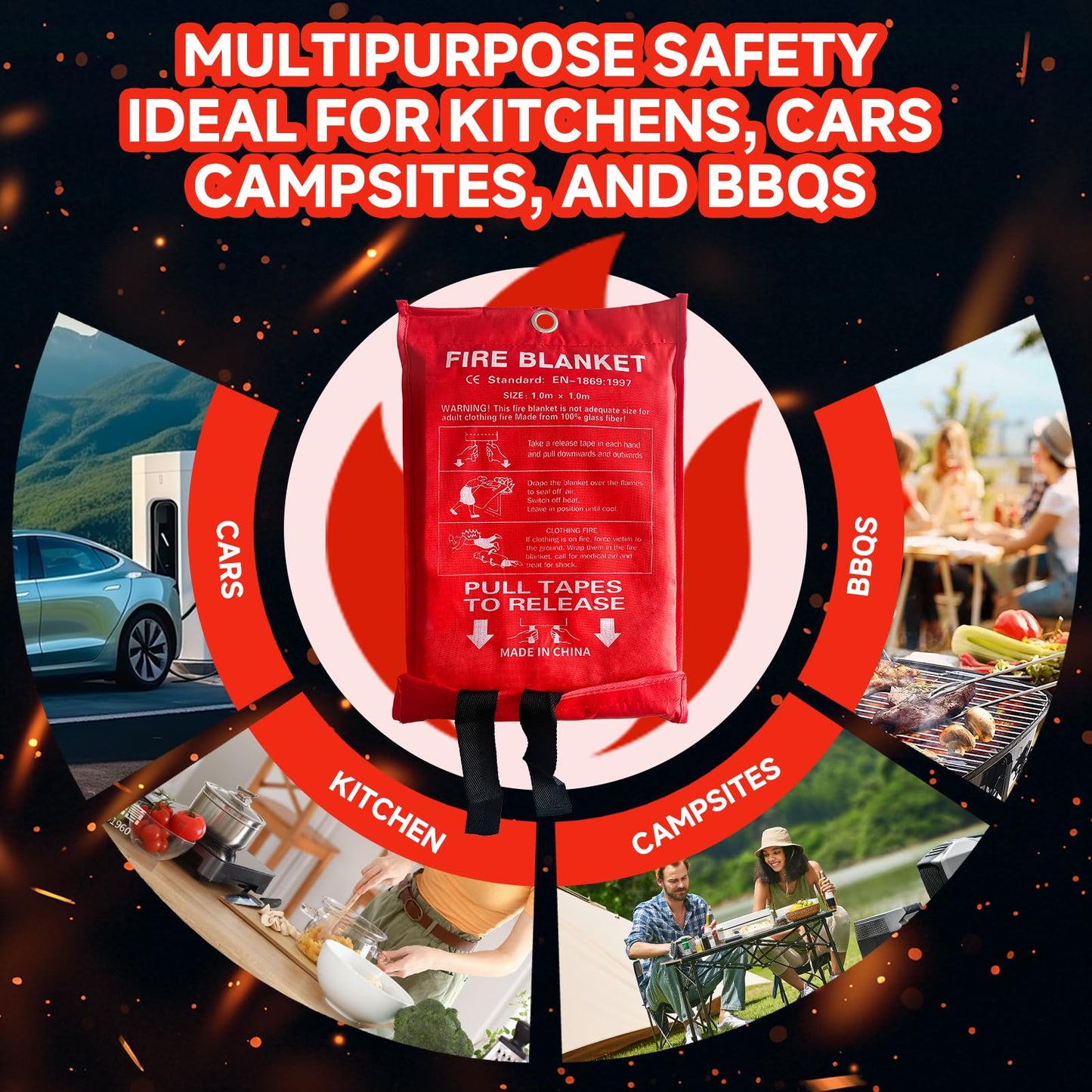 36 Packs Fire Blanket – 39.37x39.37 Inches, 1100℉ Heat Resistant, Emergency Fire Suppression Blanket for Kitchen, Home, Car, Camping – Easy to Use, Non-Toxic, Reusable, Compact & Lightweight