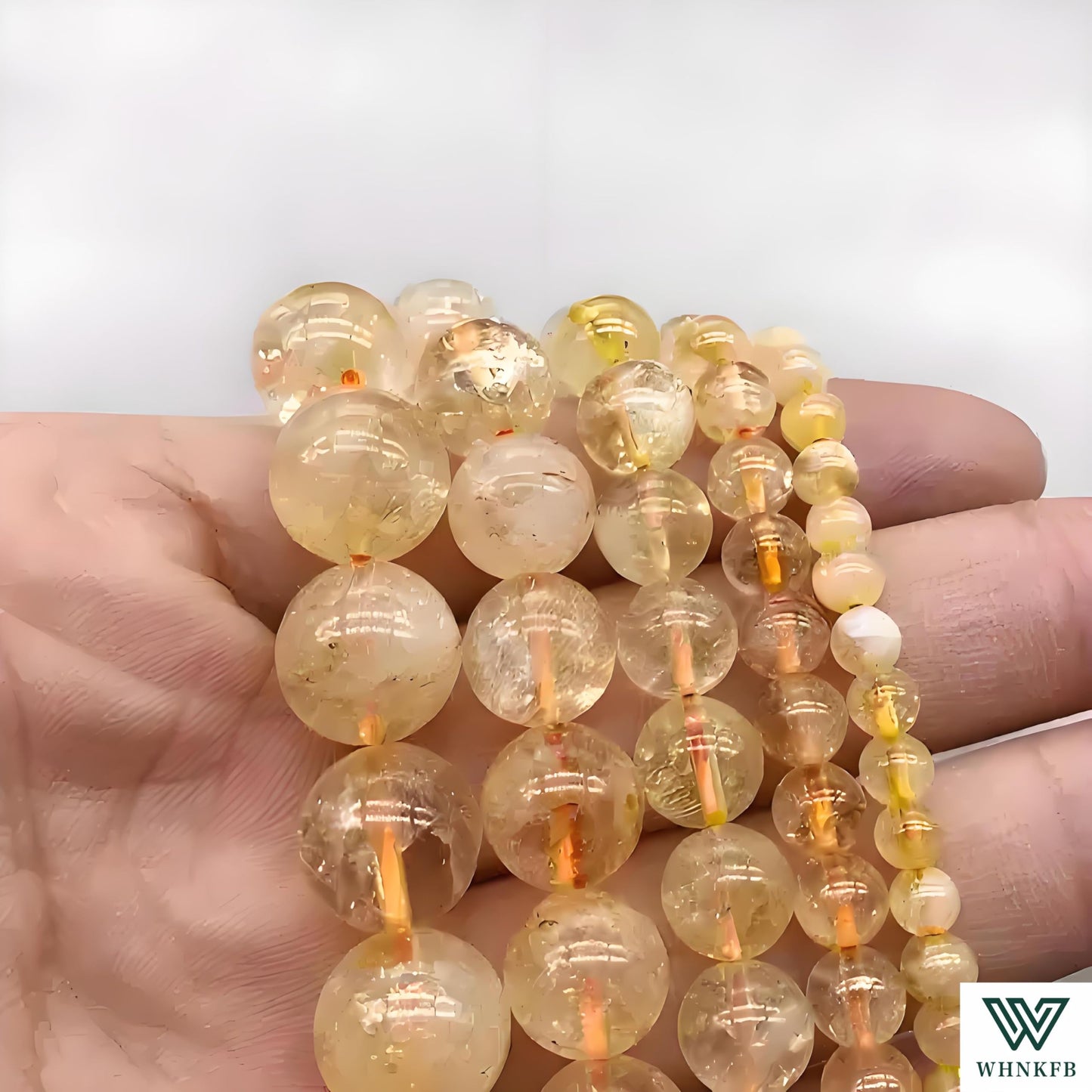 WHNKFB 6mm 100PCS Natural Citrine Round Beads, Smooth Polished Loose Yellow Crystal Beads for Jewelry Making Craft - 4mm 6mm 8mm 10mm Options with Free Elastic Cord