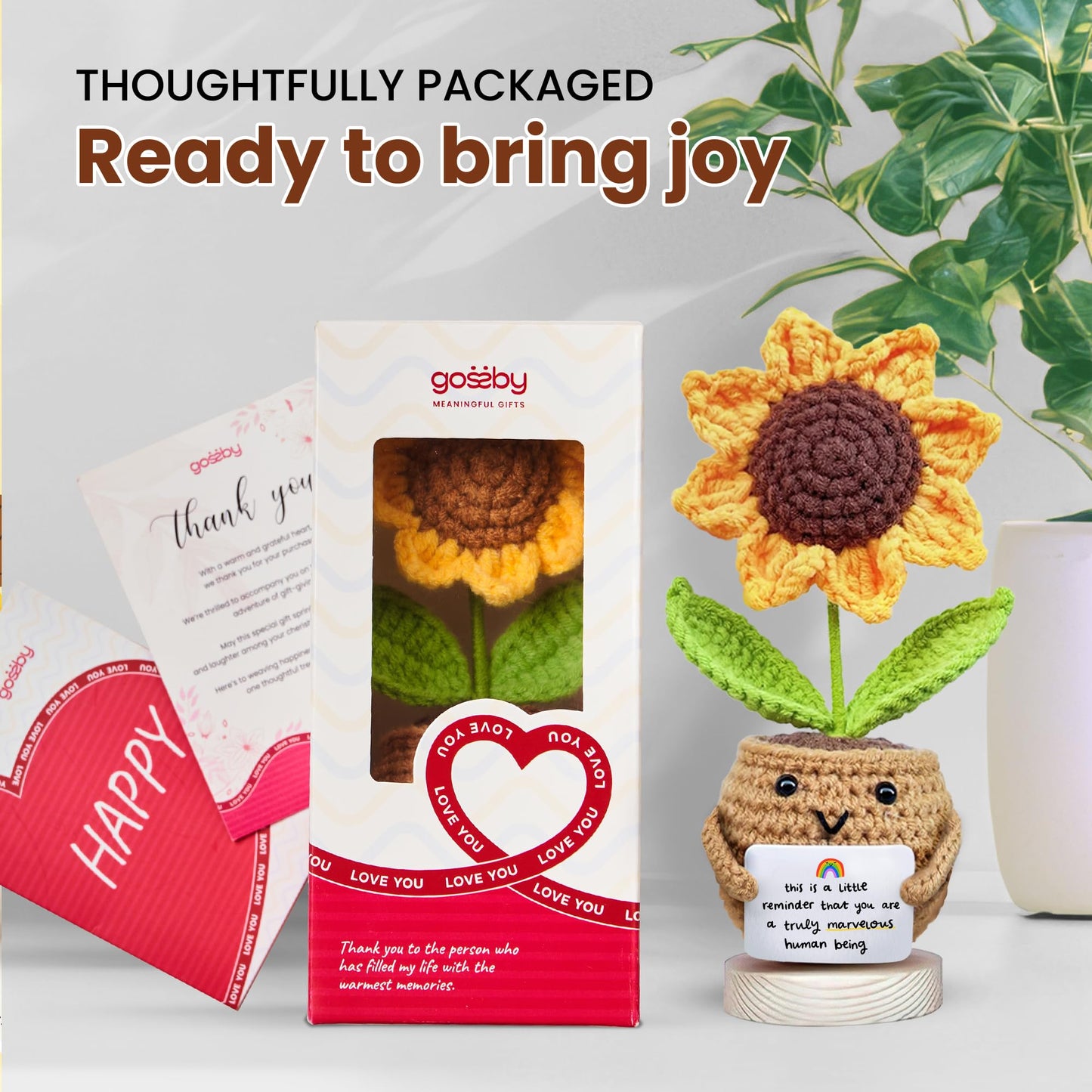 Gossby Positive Sunflower Crochet - Mother's Day, Thank You Gift for Women - Basket Stuffers - Graduantion, Nurse Week 2026 - Appreciation, Christmas, Birthday Gift for Mom, Teacher, Coworker, Friend