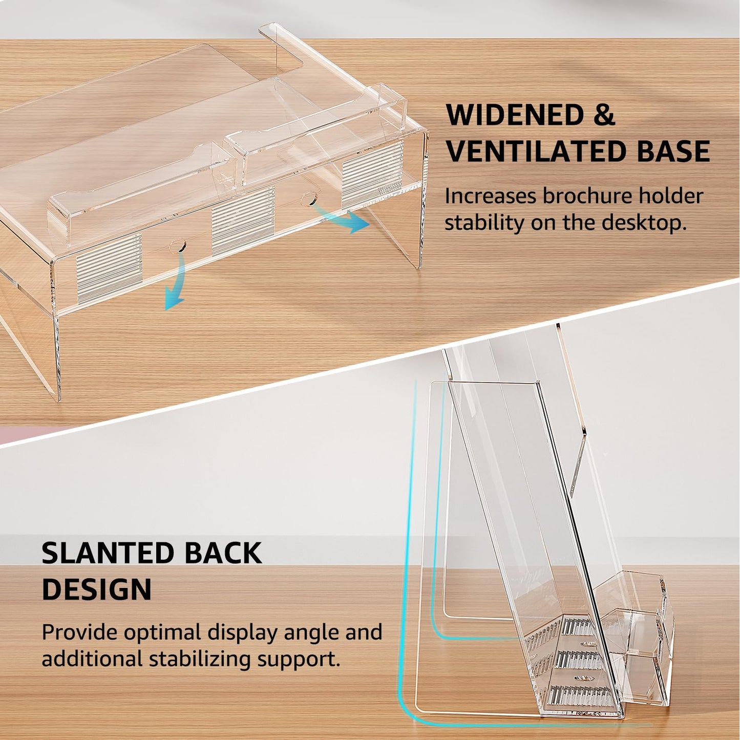 KTRIO Acrylic Brochure Holder 8.5x11 Inches with Business Card Holder 2 Pack, Clear Plastic Brochure Display Stand for Pamphlets, Magazine, Flyers, Booklets, Literature, Signs, Menu, Business Cards
