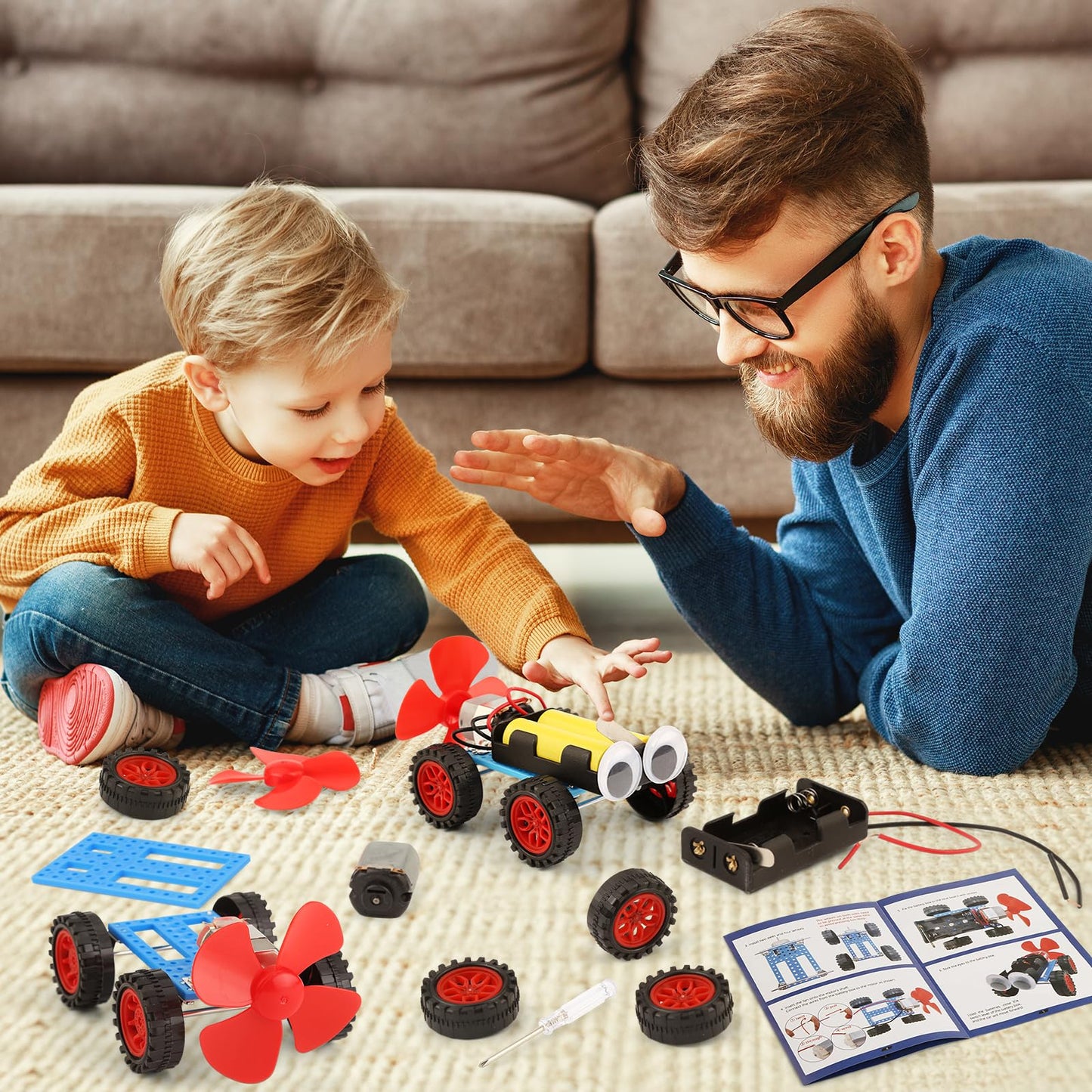 5 Set Individual STEM Kit for Kids, 2nd Grade Boy Toys Bulk Gifts, 1st First Graders Boys Gift Ideas, Classroom Science Kits Craft Projects Class Activity, Robot Wind Powered Car Building Activities