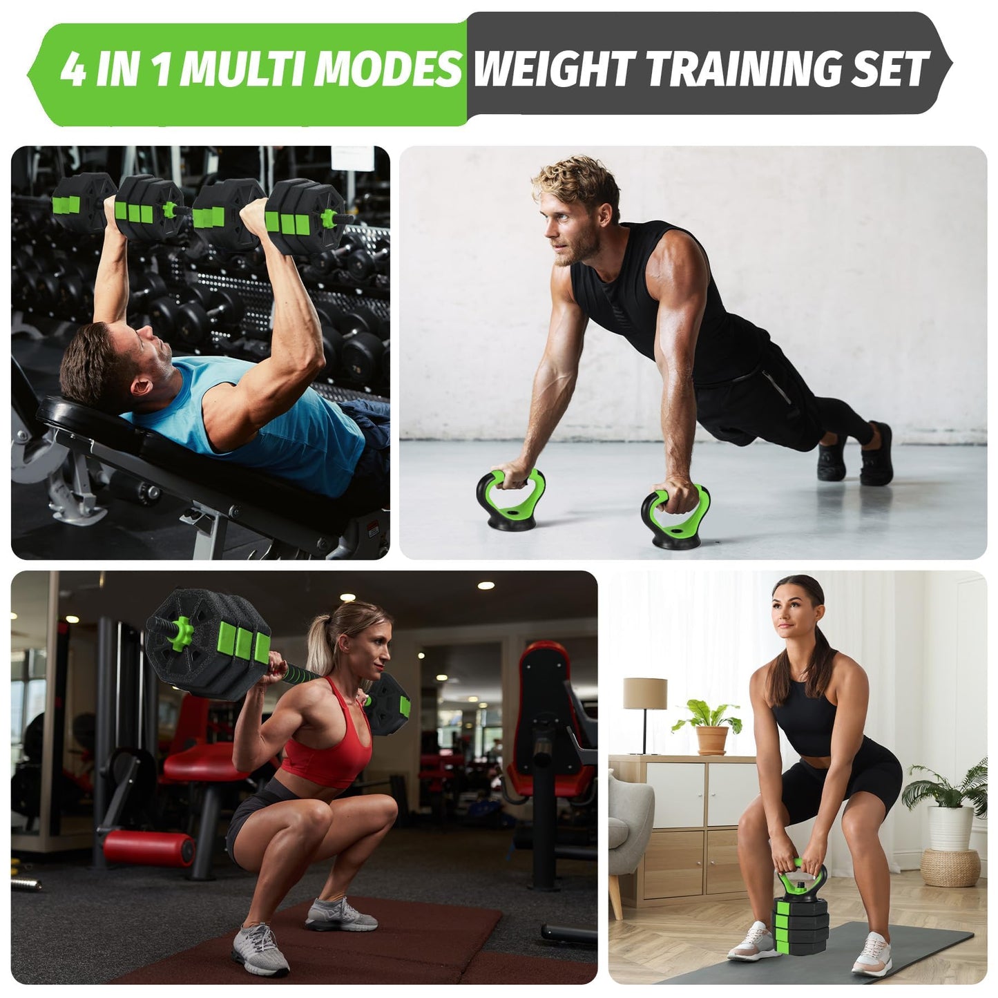 Adjustable Dumbbells Set 44/66/88LB, 4-in-1 Free Weight Set with Barbell Connector, Used As Dumbbells/Barbell/Kettlebell/Push-Up Stand, Strength Training Equipment for Home Gym for Men, Women & Youth