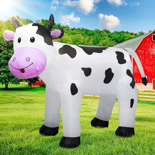 6FT Inflatable Cow Outdoor Decoration,Built-in LED Lights Indoor Outdoor Yard Lawn Ranch Blow Up Cute Animal Milk Cow,Christmas Holiday Display Spring Decorations for Garden Farm Themed Party
