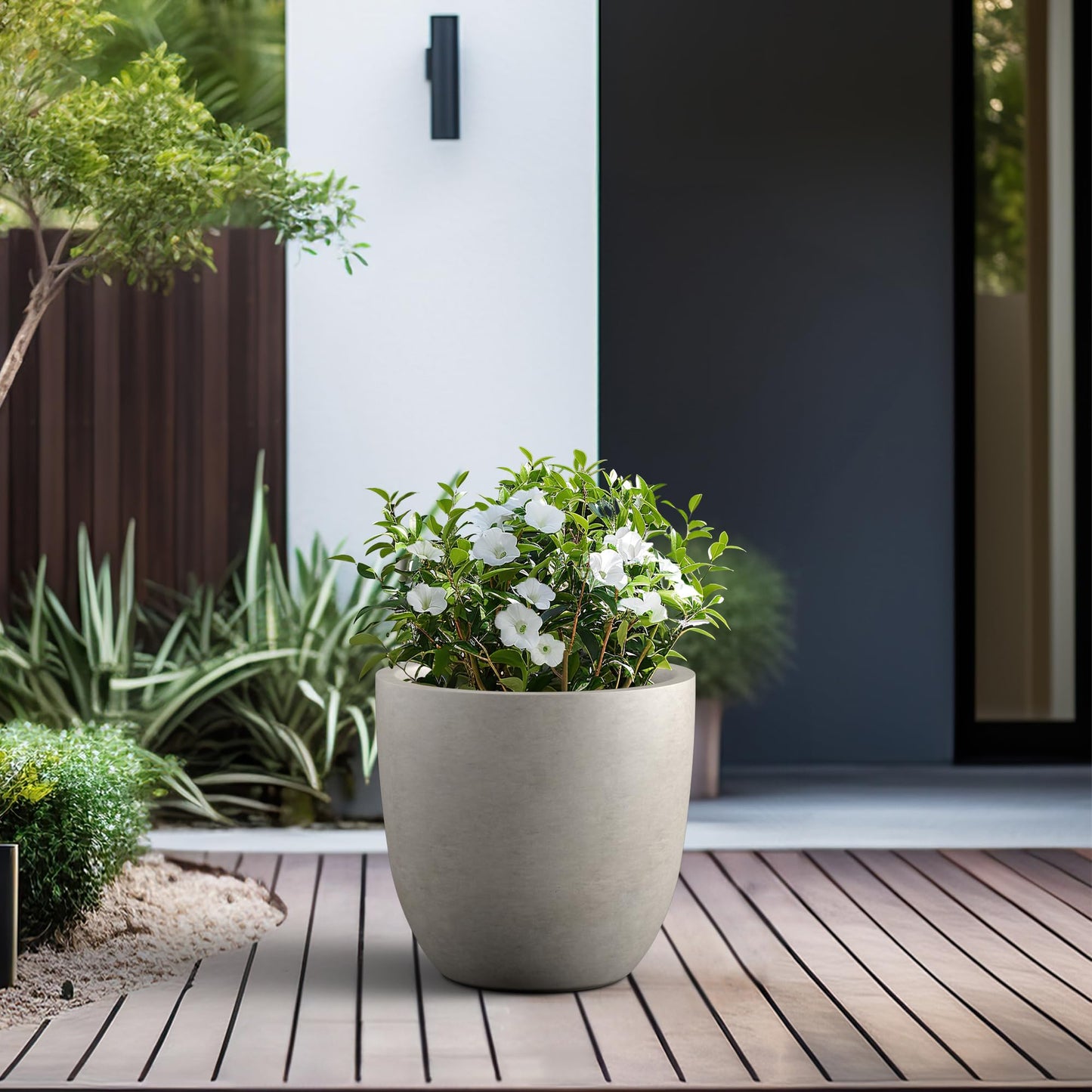 Kante 18 Inch Dia Round Concrete Planter, Indoor Outdoor Large Plant Pot with Drainage Hole and Rubber Plug for Home Patio Garden, Weathered Concrete