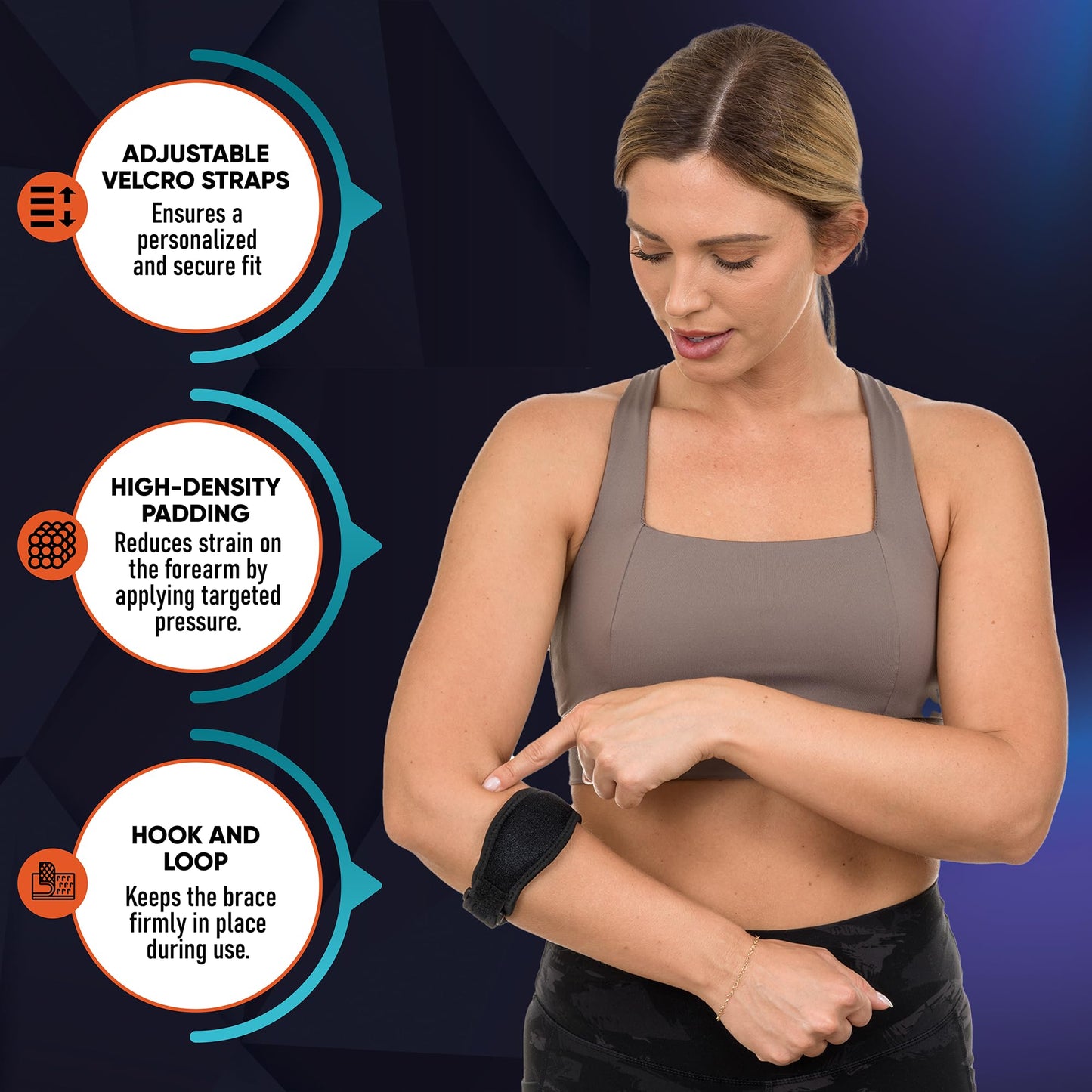 PhysFlex 2-Pack Elbow Brace for Men & Women, Adjustable Tennis & Golfer's Elbow Support Strap for Tendonitis Pain Relief - Compression Pad for Arm, Forearm, Tendon Pain Relief (Gray)