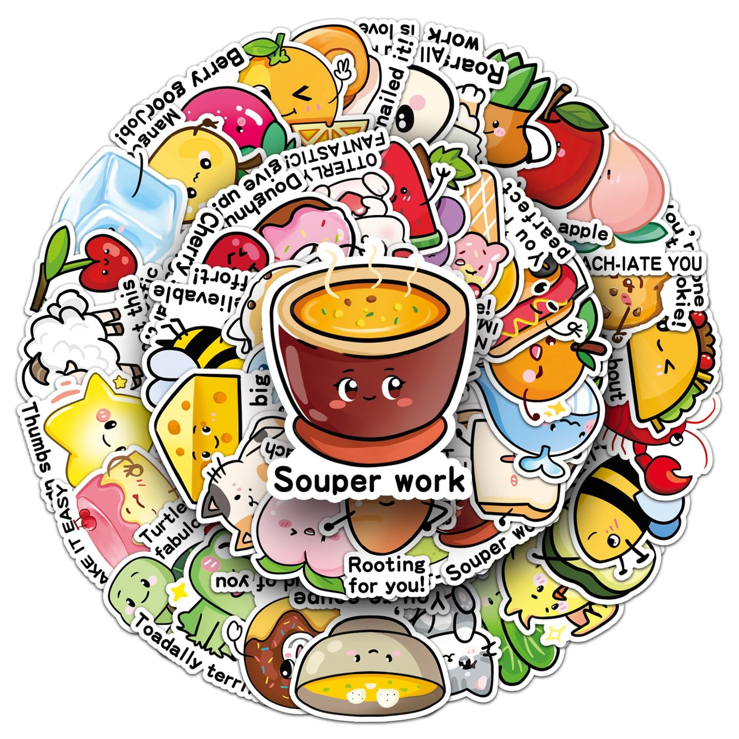 100PCS Food Pun Positive Affirmation Stickers, Funny Blessing Quotes, Vinyl Motivational Reward Decals, Kawaii Fruit Stickers for Small Business, Classroom Teachers, Water Bottles, Laptops, Scrapbooks