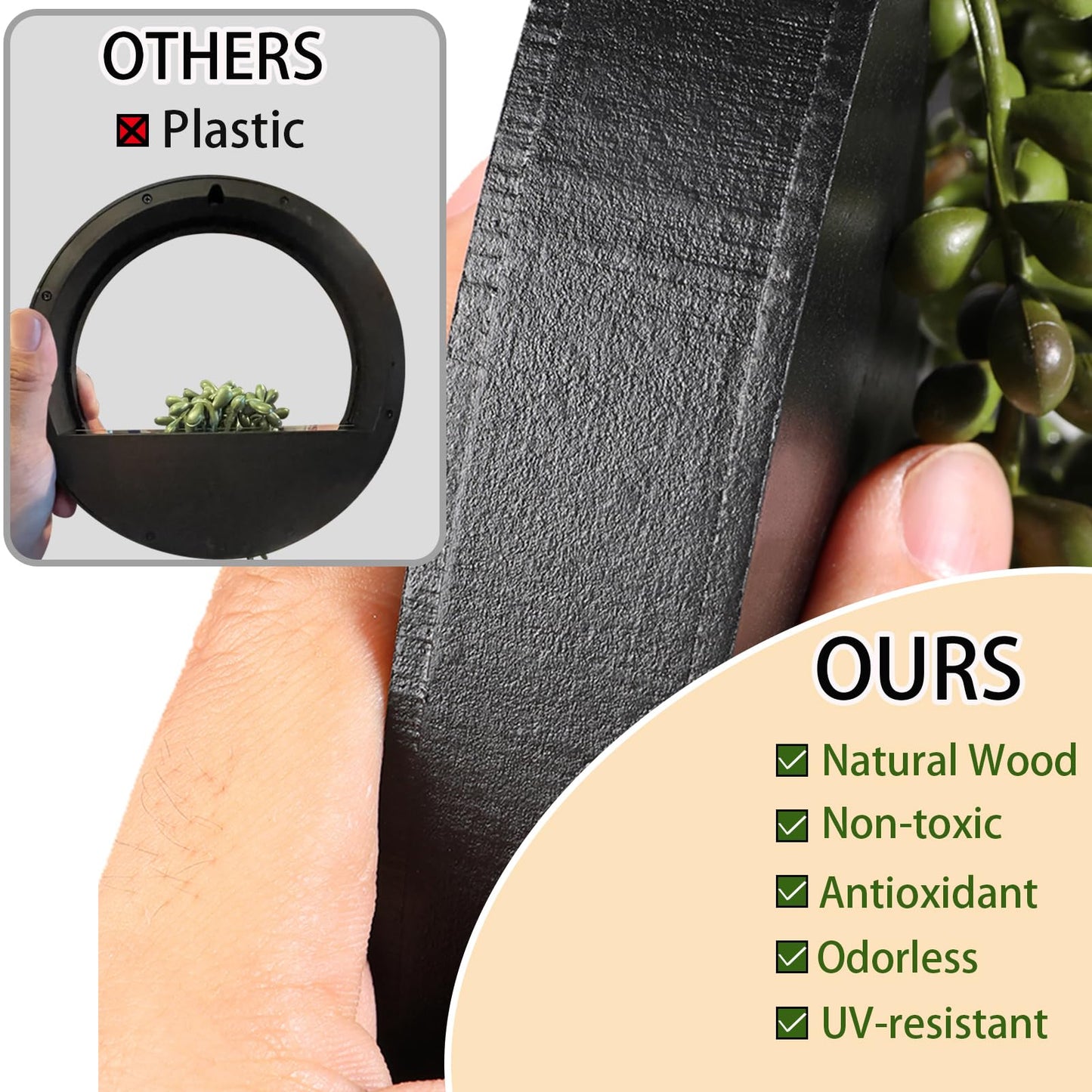 Floweroyal 2pcs Artificial Succulents Hanging Plants 12.2'' Fake String of Pearls in Pot with 8.3'' Lanyard for Indoor Outdoor Wall Decor (Black).