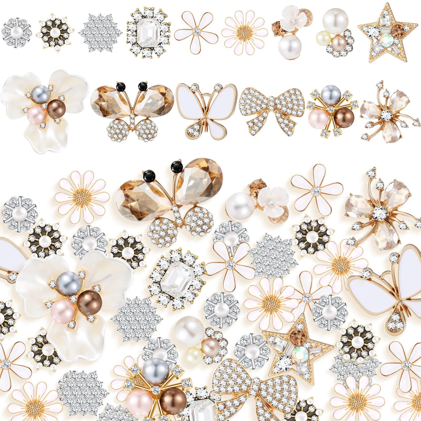 Liliaafar 60 Pcs Rhinestone Buttons Faux Pearl Embellishments Flat Back Flower Rhinestone Butterfly Buttons for Clothing Jewelry Making DIY Decoration Sewing Crafts Bag Shoes Women Wedding Bridal
