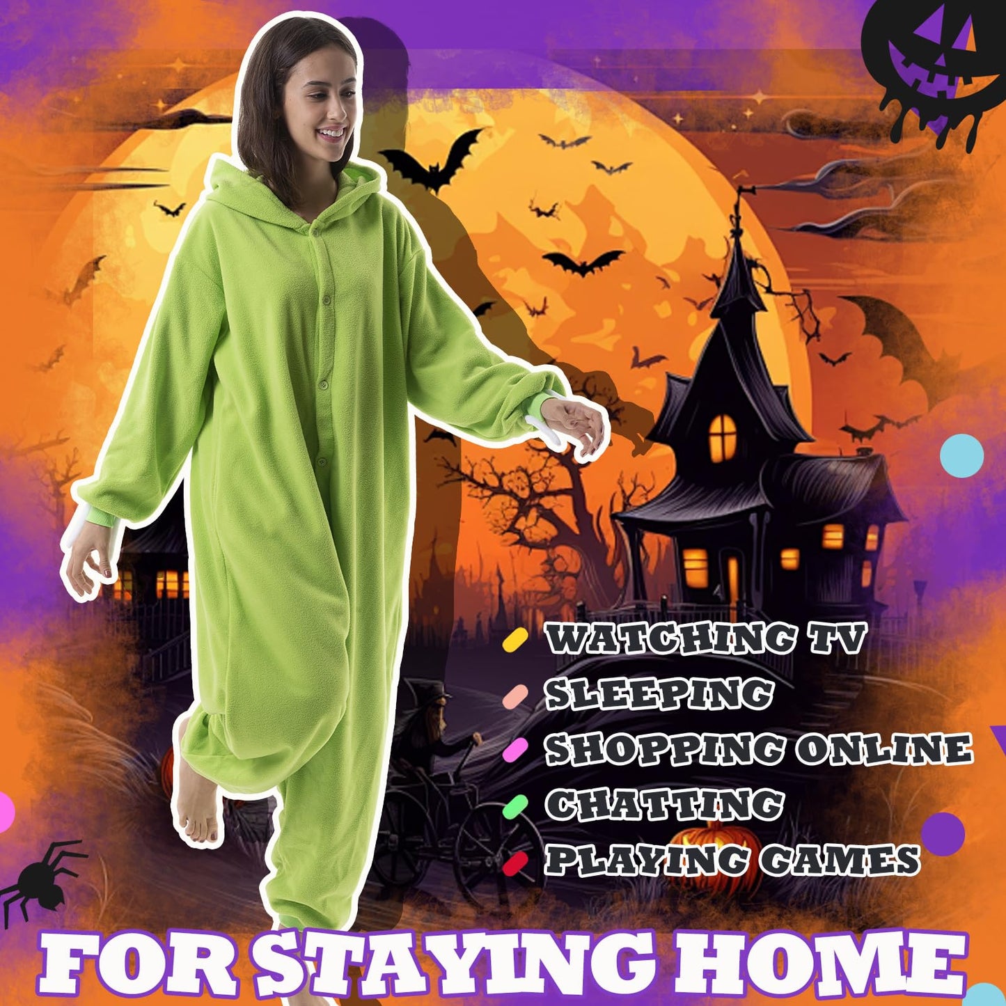 Beauty Shine Unisex Adult Onesie One Piece Pajamas Cosplay Cartoon Costume Halloween Christmas Sleepwear Jumpsuit Homewear(Mike Wazowski, Medium)