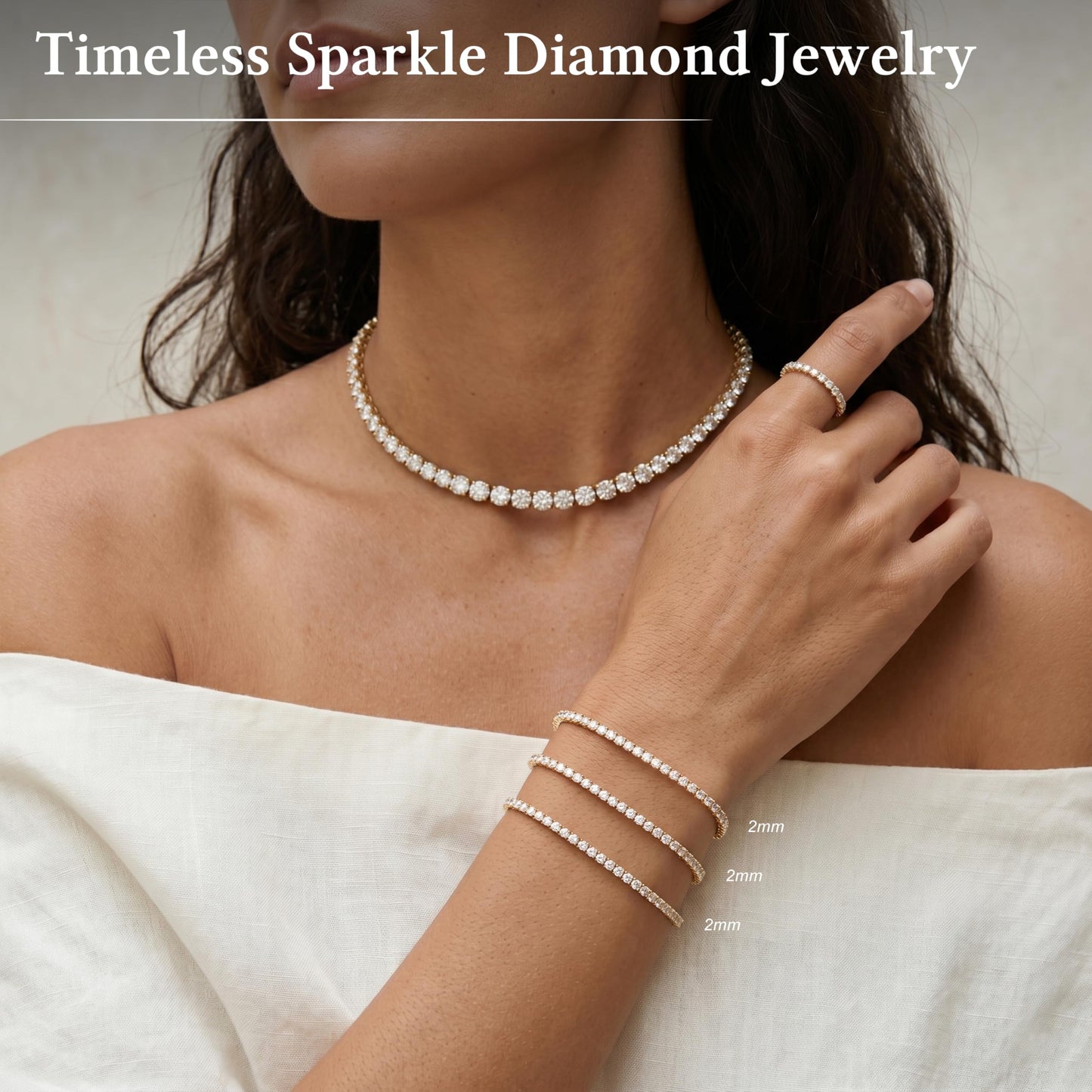 Dainty 2mm Gold Tennis Bracelet Set for Women, 14K Gold Plated Triple Stackable Zirconia Bracelets, Minimalist Professional Jewelry for Business Casual Office Wear, 3-Piece Sparkle Wrist Set