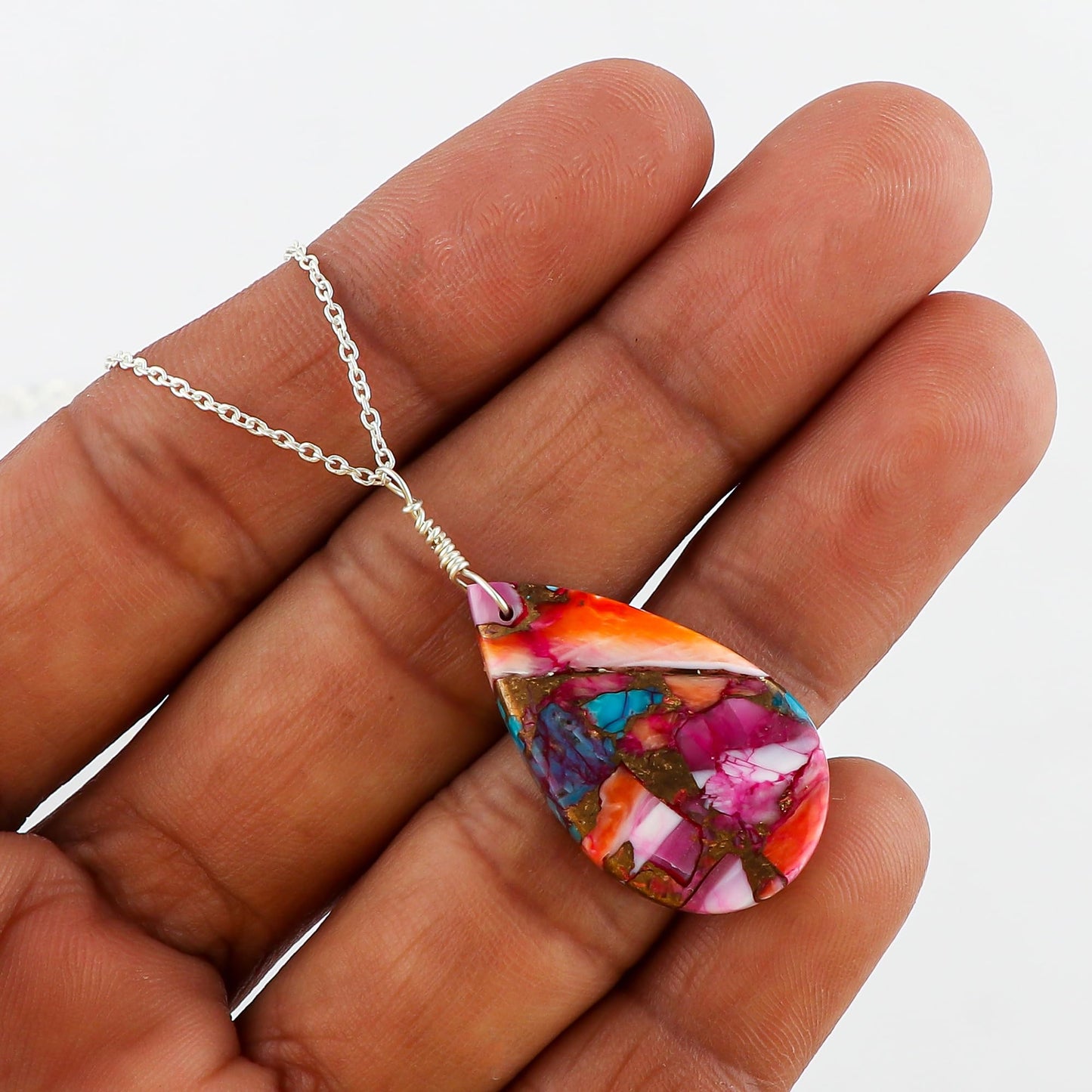 Yashee Natural Turquoise Pear Shape Crystals Pendant Necklace, Chakra Energy Healing Gemstone, Real Crystal, Top Grade, Beautiful Women Simple Jewelry, Dainty Silver Plated Jewelry 18 inch