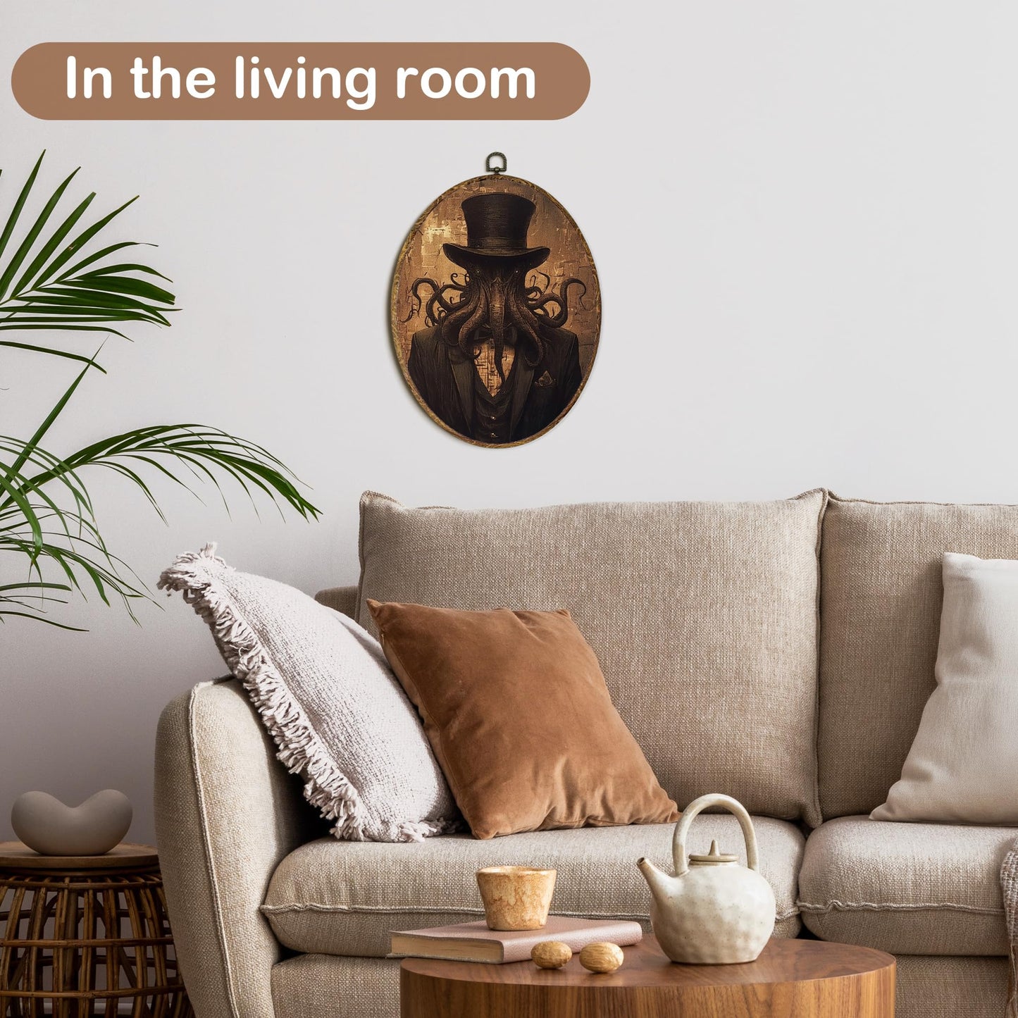 laveliabel Gothic Cthulhu Oval Canvas Art Wall Decor, Dark Academia Halloween Cthulhu Framed Canvas Prints, Moody Gothic Animal Oval Hanging Wall Decor for Home Living Room Bedroom, 8.5x11.5 Inches