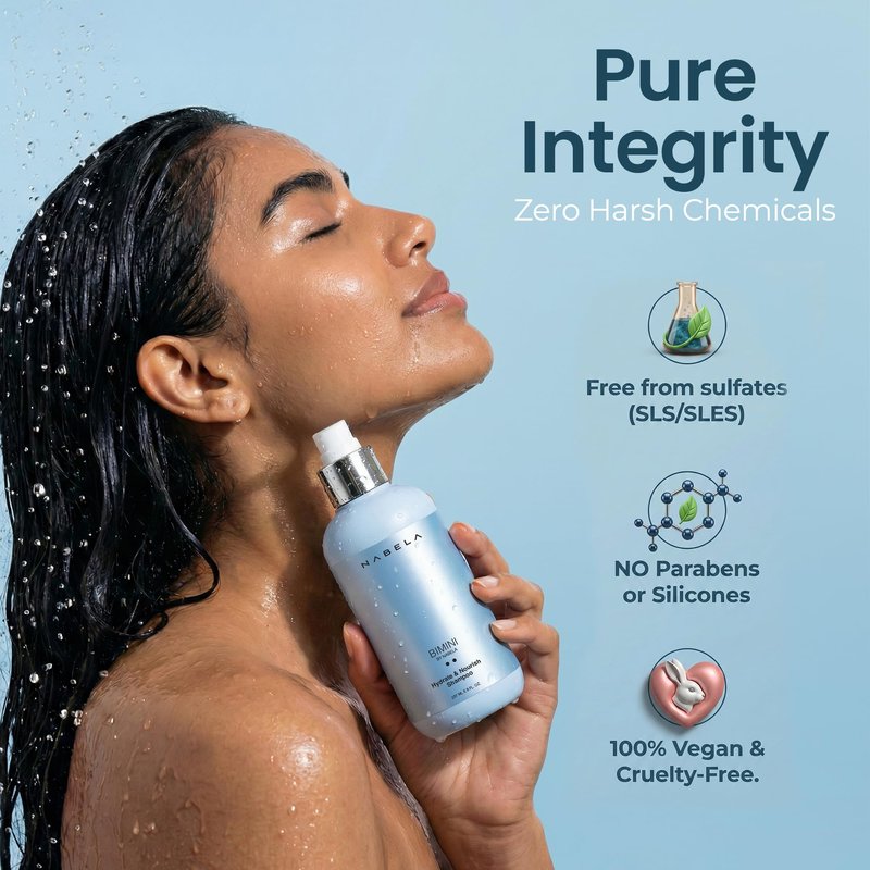 NABELA Hydrating Shampoo for Dry Damaged Hair - Hyaluronic Acid & Argan Oil Anti Frizz Formula - Sulfate Free Shampoo for Curly Hair & Waves - Moisturizing Cleanser with Shea Butter, 8oz