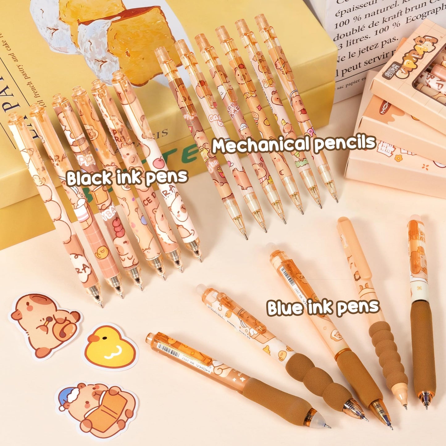Kid School Supplies for Girl Age 5 6 7 8-12 13 14 Year Old, 36PCS Kawaii Tween Teen Girl Birthday Easter Gift Cute Capybara Stationery Set w/Pencil Case Gel Pen Pencil Sticker Notebook Sticky Note