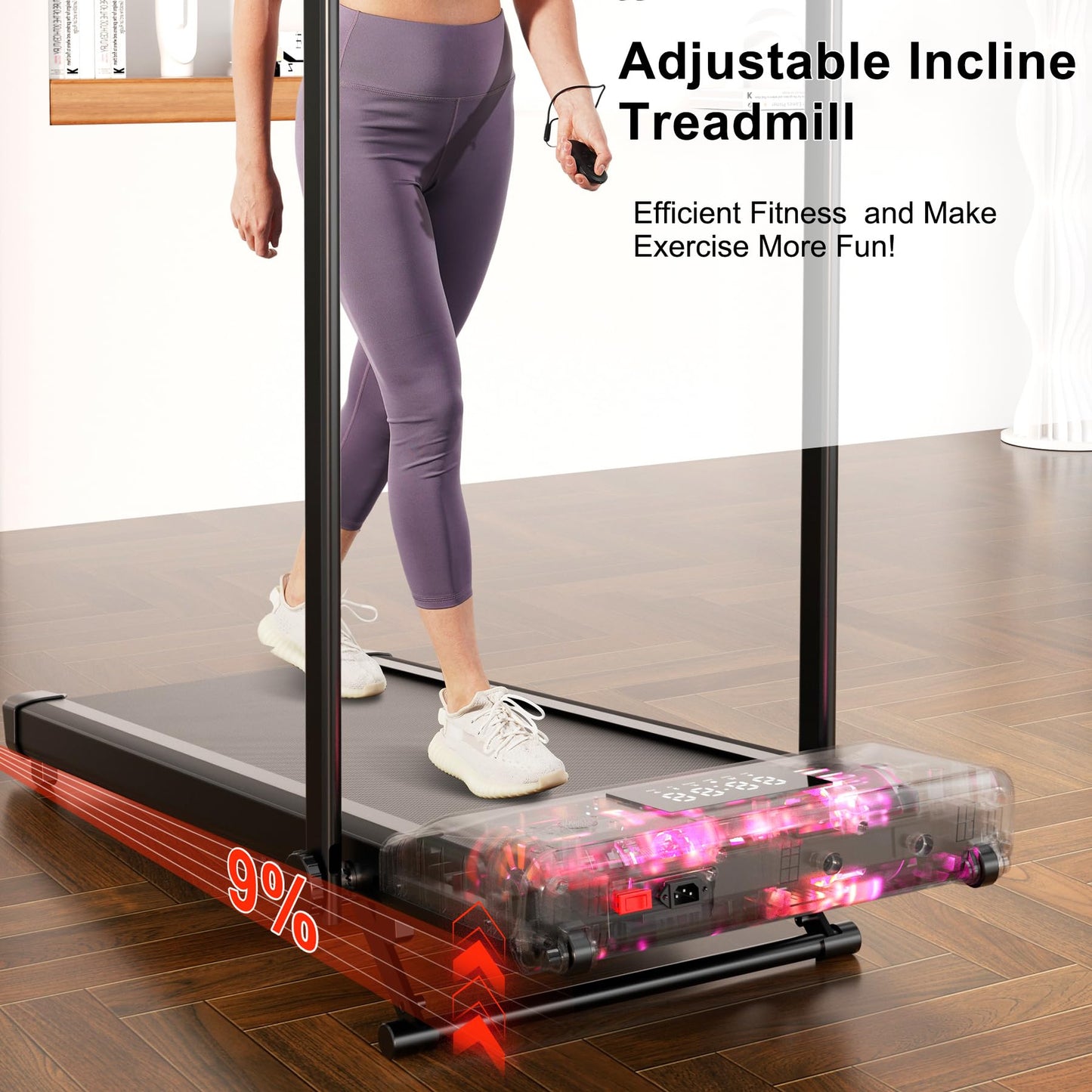 Walking Pad Treadmill with Incline, Portable Folding Walking Pad with Handle bar, Under Desk Walking Pad Treadmill for Home Small Space 300 lbs Capacity and Low Noise