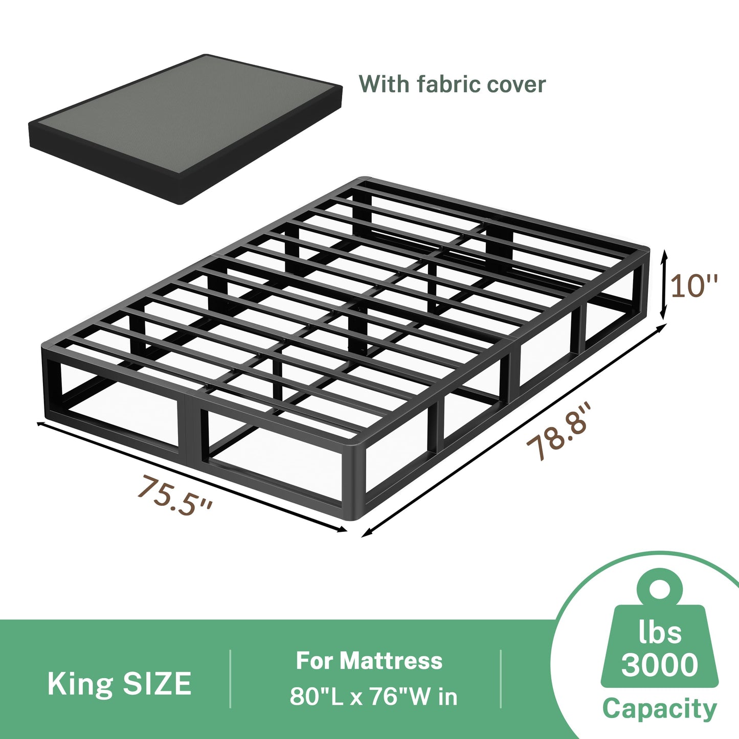 VIPSHOW 10 Inch King Metal Bed Frame Round Corner Low Platform Bed Frames 3000 LBS Heavy Duty Steel Slats Support Mattress Foundation No Box Spring Needed, Noise Free, Easy Assembly, Black