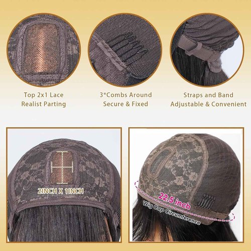 LOVFIR Straight Wig with Bangs Human Hair for Black Women Upgrade 2x1 HD Lace Glueless Wigs with Bangs Human Hair 150% Density Brazilian Virgin Hair 18 Inch