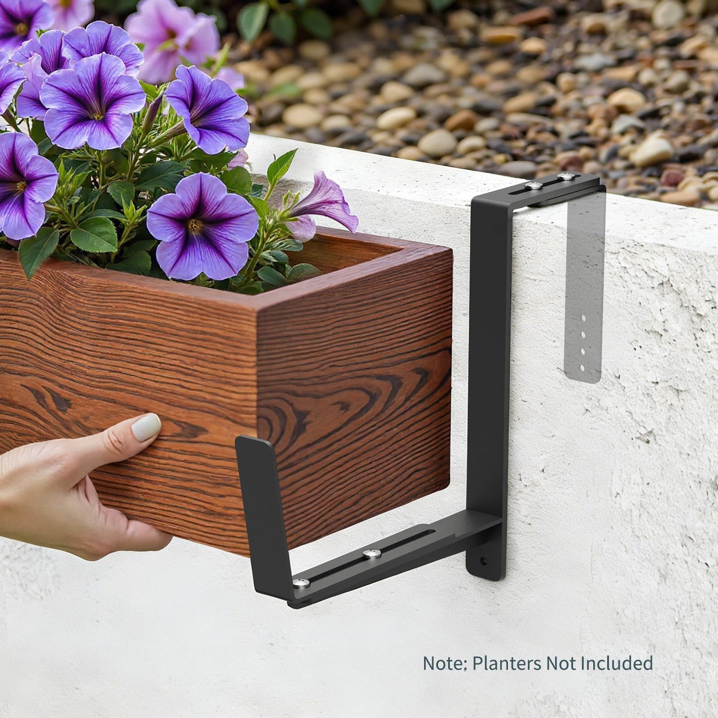 Window Box Brackets, Adjustable Planter Box Brackets, Heavy Duty Iron Flower Box Brackets for Railings, with Enhanced Bottom Support - Perfect for Balconies, Fences, and Gardens (Black, 6 Pack)
