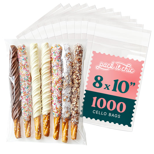 8" X 10" Self Sealing Cellophane Bags (1000 Pack) - Clear Cookie and Pretzel Rod Bags With Seal for Baked Goods Packaging, Cookie Wrappers, Bakery Packaging, Bake Sale, Candy, Treats, Goodies, Gifts