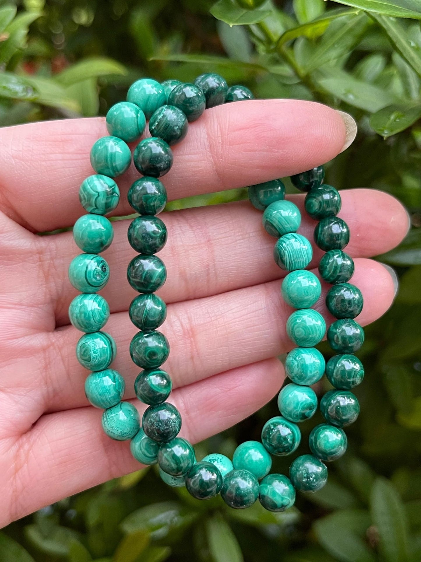 GAF TREASURES Malachite Crystal Bead Bracelet 7-8mm, Genuine Malachite Stretch Gemstone Bracelet, Healing Crystal Bracelet, Gift for Men & Women (1)
