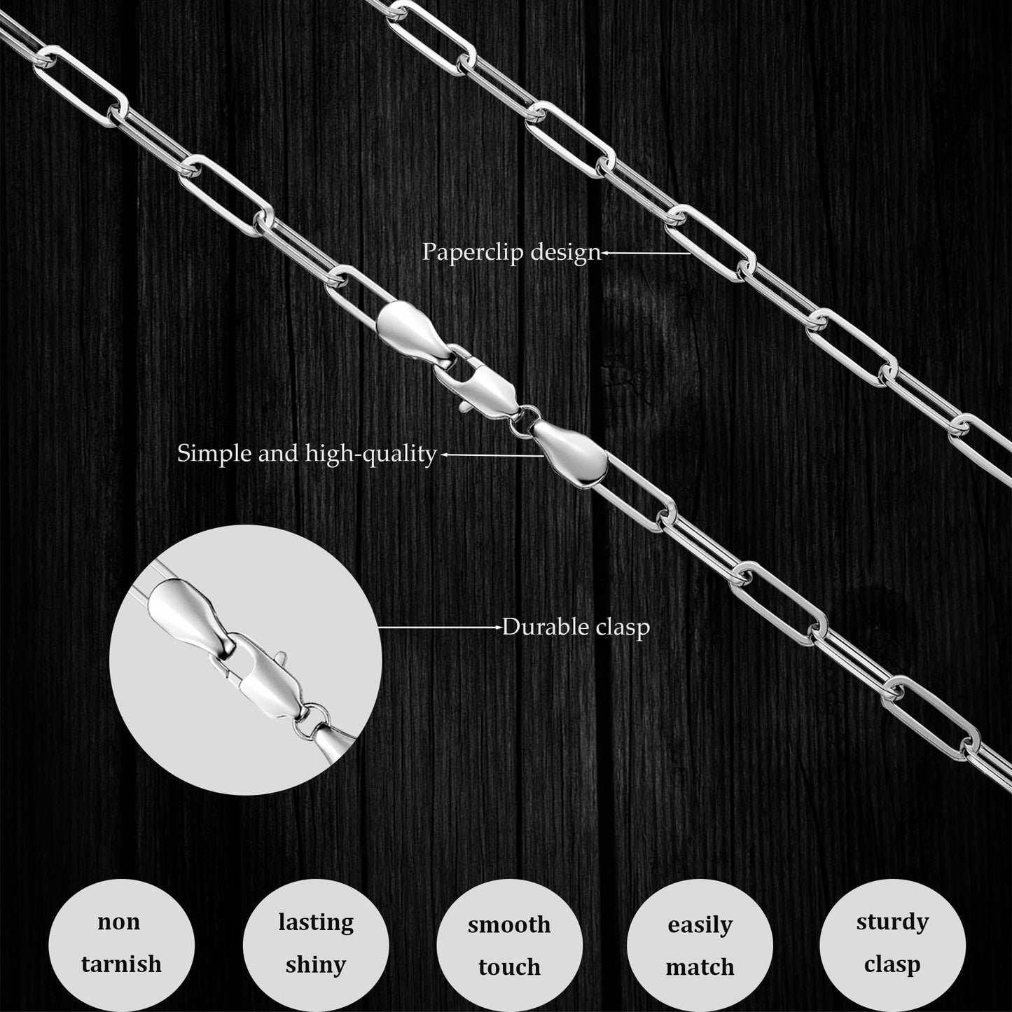 MBW Dainty Silver Paperclip Chain Necklace, Long Simple Sterling Silver Charm Choker Necklaces for Women Trendy 20in Minimalist Aesthetic Link Necklace Waterproof Jewelry Trending Gifts for Women
