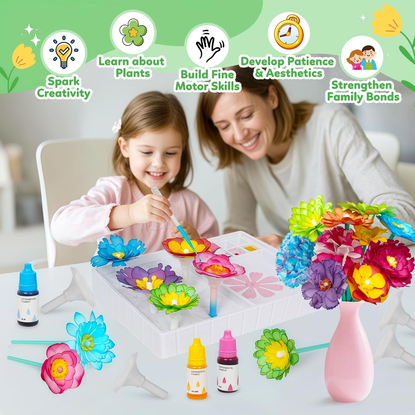 Paper Flower Science Kit, Kids DIY Arts and Crafts Color Changing Flowers Set, Flower-Dyeing Science for Kids Age 8-12, Magic Flowers Paper for Girls 6 7 8 9 10 11 yr Birthday Valentines Day Gifts