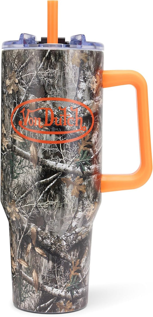 Von Dutch 40oz Double Walled Insulated Food Grade Stainless Steel Tumbler with Handle, BPA Free - 24 Hours Cold / 10 Hours Hot (Forest)