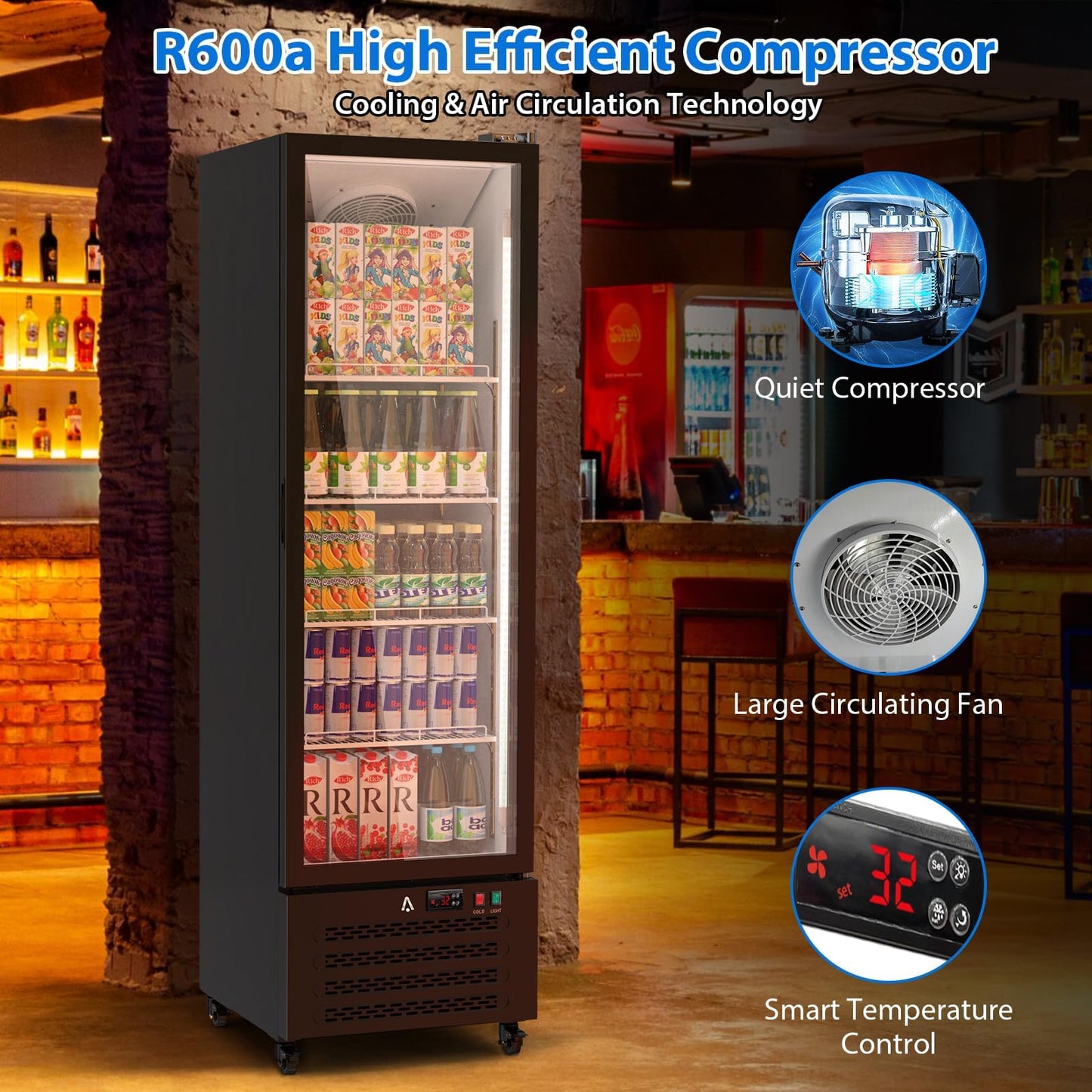 IDEALHOUSE Commercial Refrigerators, 13.4 Cu.Ft Beverage Cooler, Commercial Fridge with Glass Door Display, LED Light Adjustable Shelves Drink Cooler for Restaurant Grocery Store Home, Black