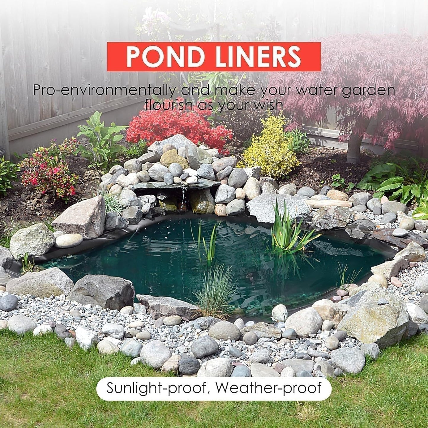 SierraSquad 10x10 ft Pond Liner, 45 Mil Thickness, Pliable & Durable EPDM Material, Easy Cutting & UV Resistant, for Fish or Koi, Features, Waterfall Base, Fountains and Water Gardens