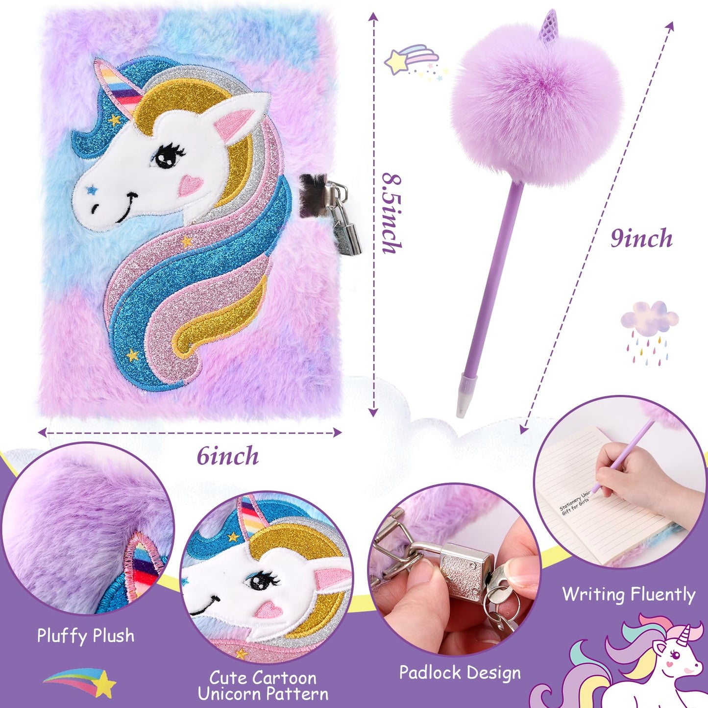 Tacobear Unicorn Gifts Girls Toy Age 5 6 7 8-12 with 3.5mm Wired Headphones Locked Diary Water Bottle Plush Bag Purse Socks Mirror, Christmas Birthday Gift Idea Toys for Teen Girl 6-10+ Years Old