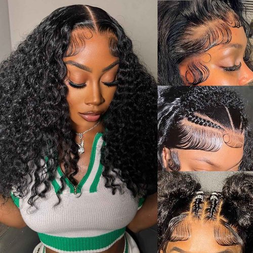 Simeider 13x6 Deep Wave Lace Front Wigs Human Hair 18 Inch HD Transparent Lace Frontal Wigs Human Hair Deep Wave Wigs For Women 200 Density Deep Curly Wigs Pre Plucked With Baby Hair