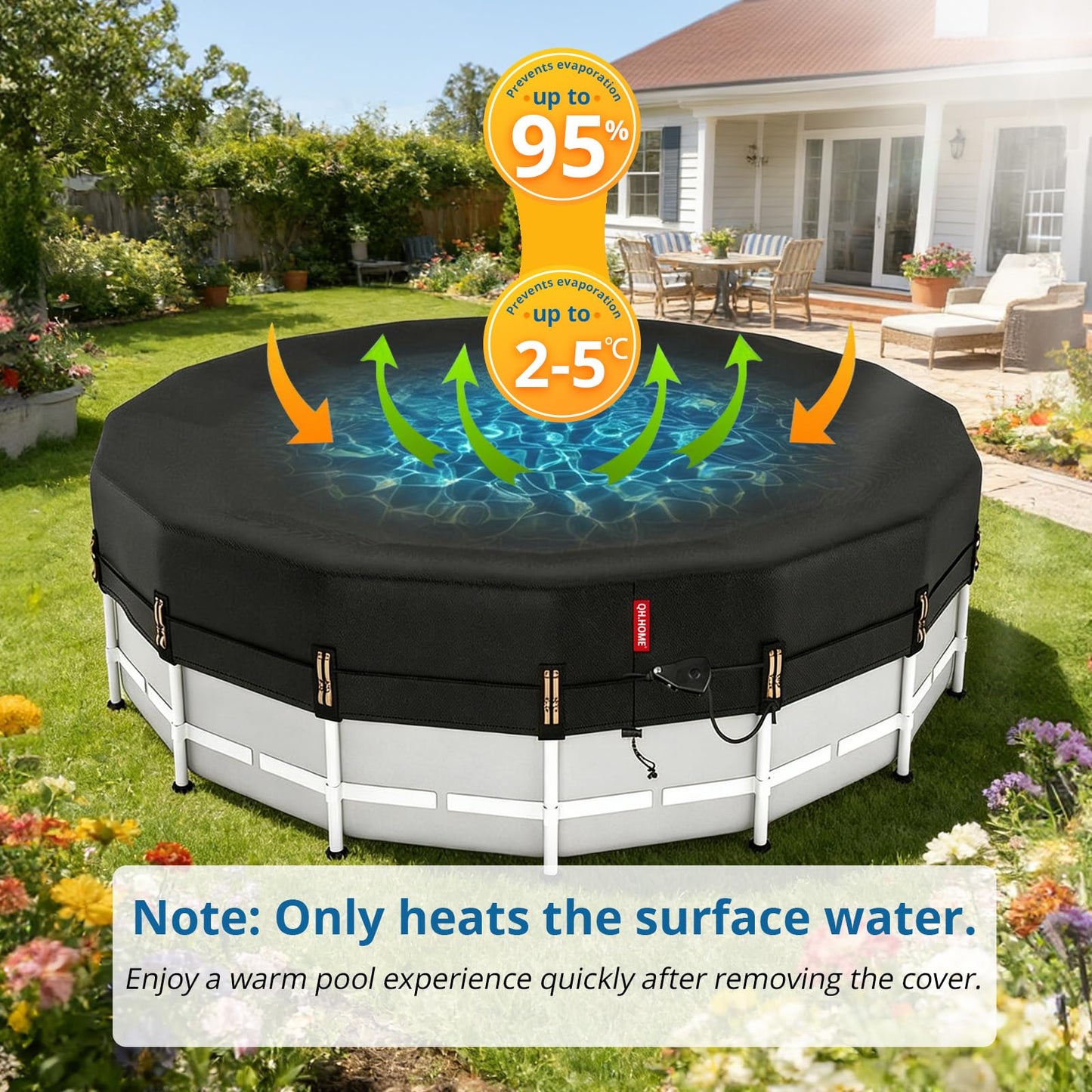 QH.HOME 6 ft Round Pool Cover,Stock Tank Pool Cover - Black Oxford Fabric Heats Water, Blocks Leaves & Sun, Windproof Snug Fit with Drawstring & Weight Rings