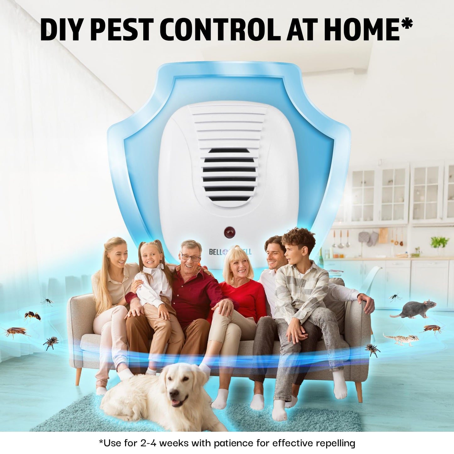 Bell+Howell 4 Pk Upgraded 2026 Ultrasonic Pest Repeller Indoor, Mice Repellent Indoor Home Kit, DIY Pest Control at Home, Plug in Spider Repellent, Rodent Repellent, Bug, Insect, Family & Pet Safe