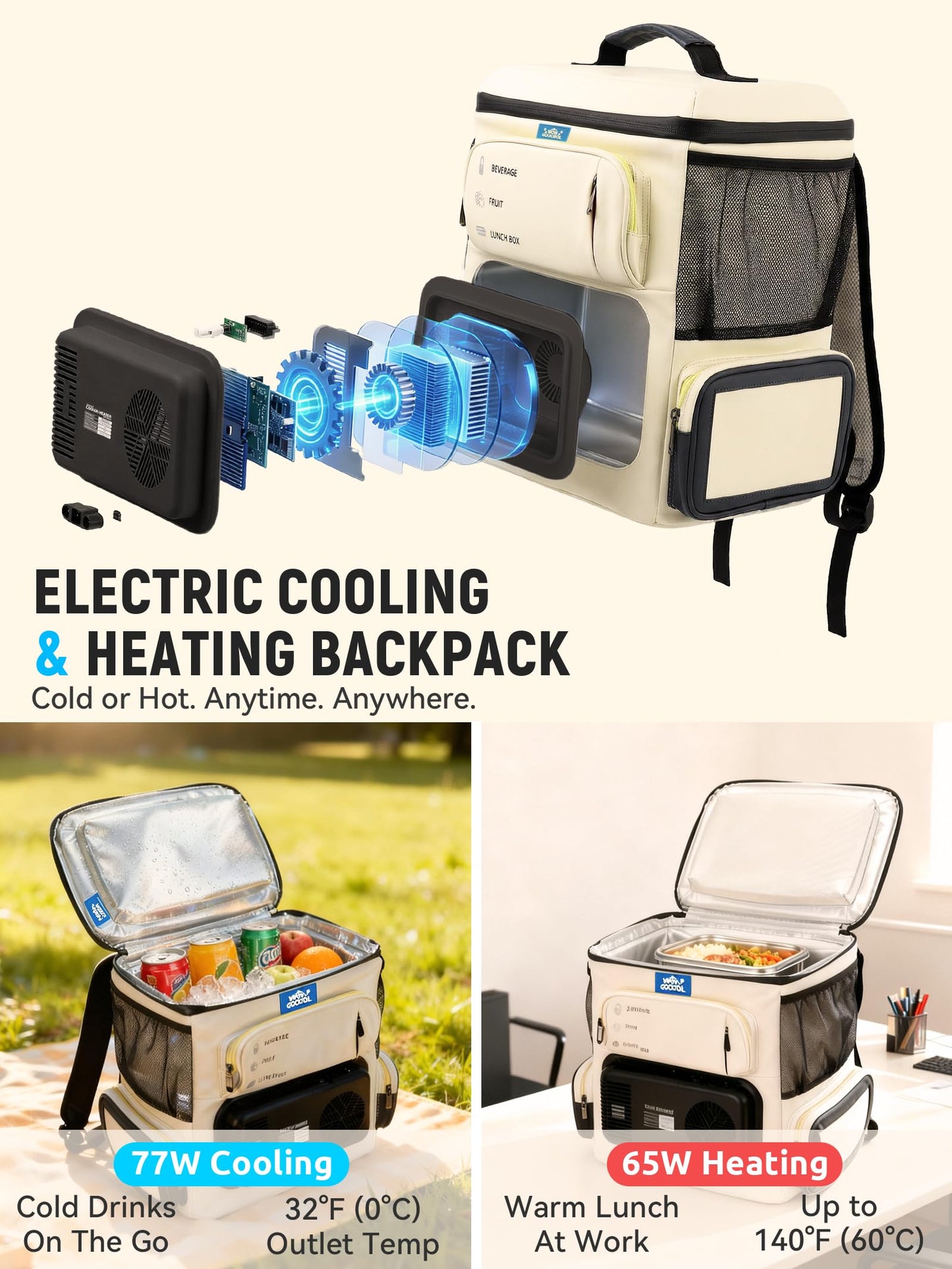 Portable Electric Cooler Bag 16Qt, Car Refrigerator & Heater with Active Cooling(32°F–140°F), Lightweight 5.5lbs Plug-in Cooler for Travel, Camping & Road Trips