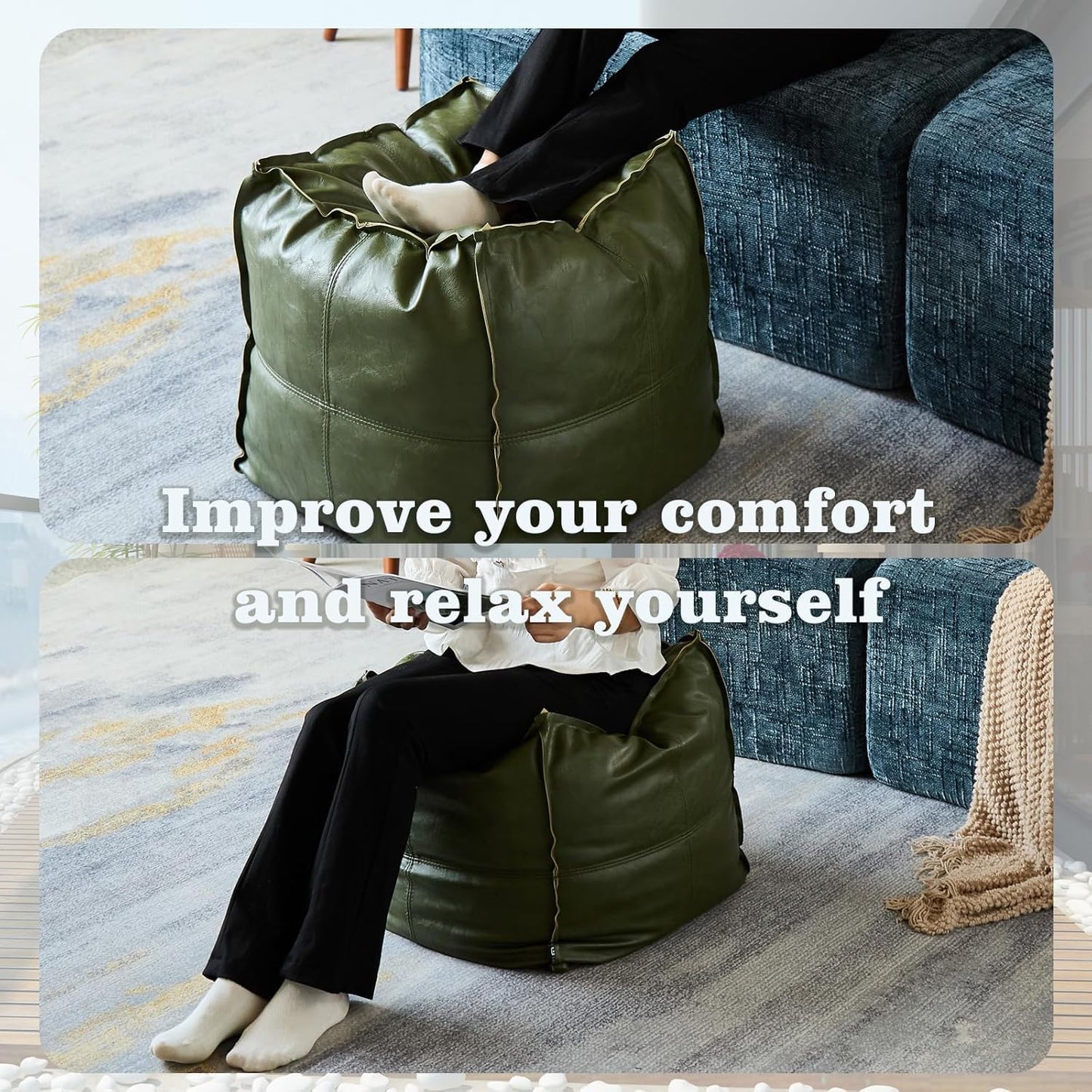 Louis Donné Unstuffed Square Pouf Ottoman Cover 17.7" Faux Leather Waterproof Floor Footrest Storage Cover for Living Room Bedroom Office (Only Cover No Filler)