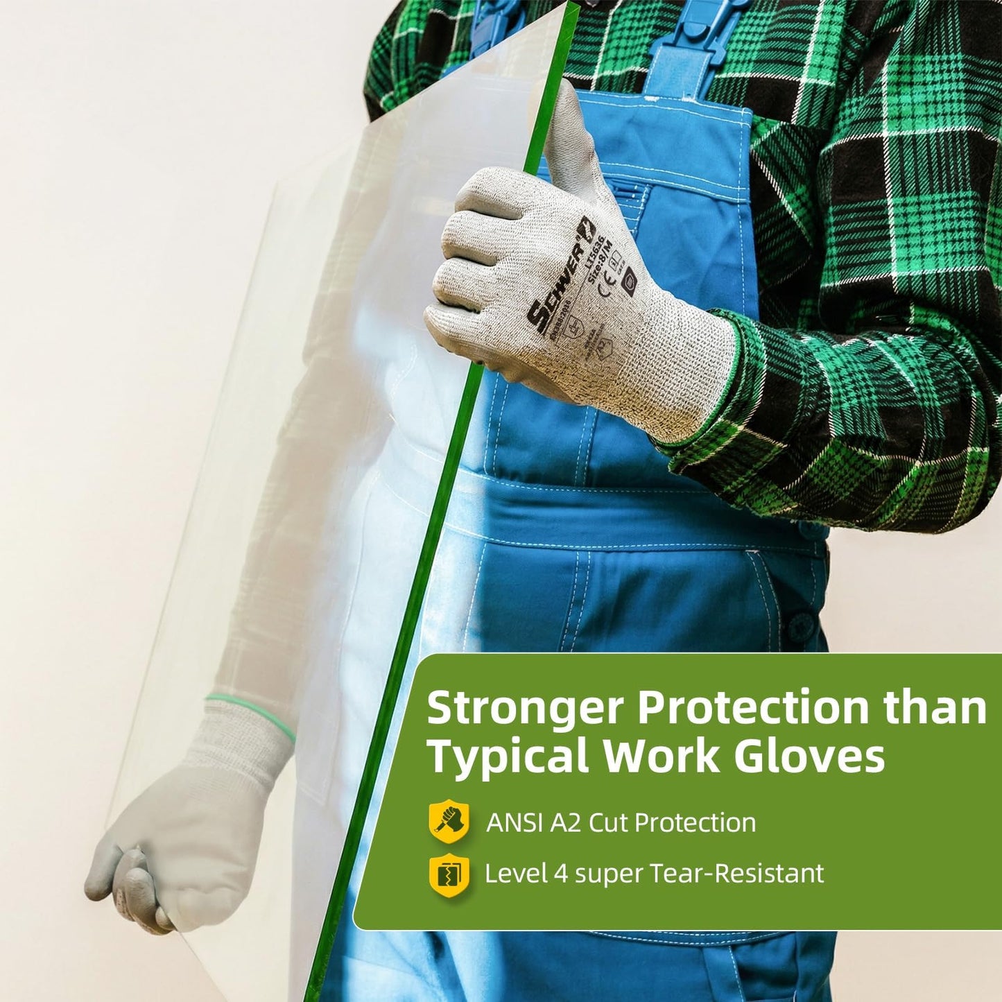 Schwer 6 Pairs Safety Work Gloves with Certified Level 6 Abrasion Resistance, ANSI A2 Cut Resistant Working Gloves with Grip for General Use, Construction, Gardening, Mechanic, 3D-Comfort, LT5636, L