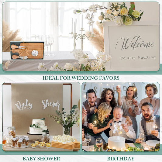 Ziliny 12 Set Bridal Baby Shower Cheese Prizes Wooden Square Board Gift Set Knives Forks Thank You Tags with Box for Guests for Valentines Bridal Baby Shower Housewarming Gifts (Bamboo Color)
