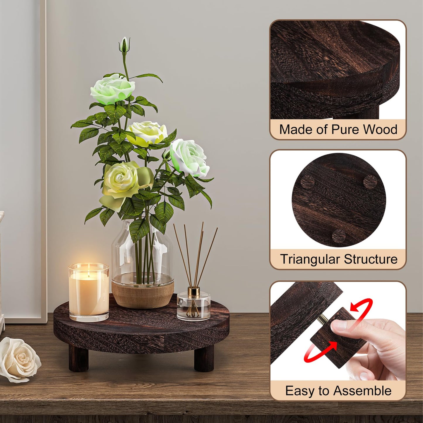 HAWHUV 3 Pcs Wood Plant Stand Indoor Outdoor, Round Wood Riser for Decor 6/8/10" Wooden Stool Display Stand Flower Pot Holder Small Planter Tray Modern Potter Decorative for Desktop Counter Room