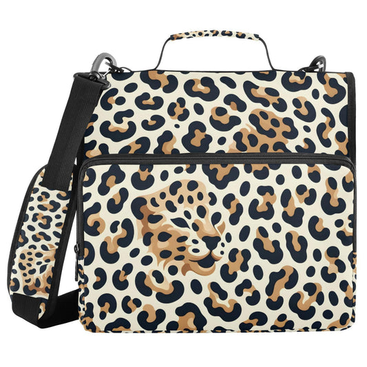 ALAZA Zipper Binder 3 Ring Abstract Leopard Print Cheetah Binder Organizer with Zipper and Shoulder Strap Large Capacity Multi-Pocket Trapper Keeper File Folder for Office Supplies