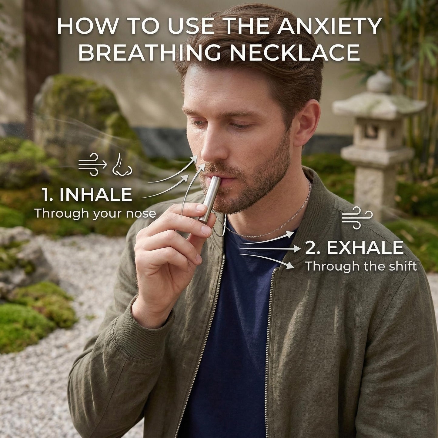 Hampton Distribution Anxiety Breathe Easy Necklace, Breathing Necklace for Stress & Anxiety Relief, Stainless Steel Anxiety Necklace, Breathe Free