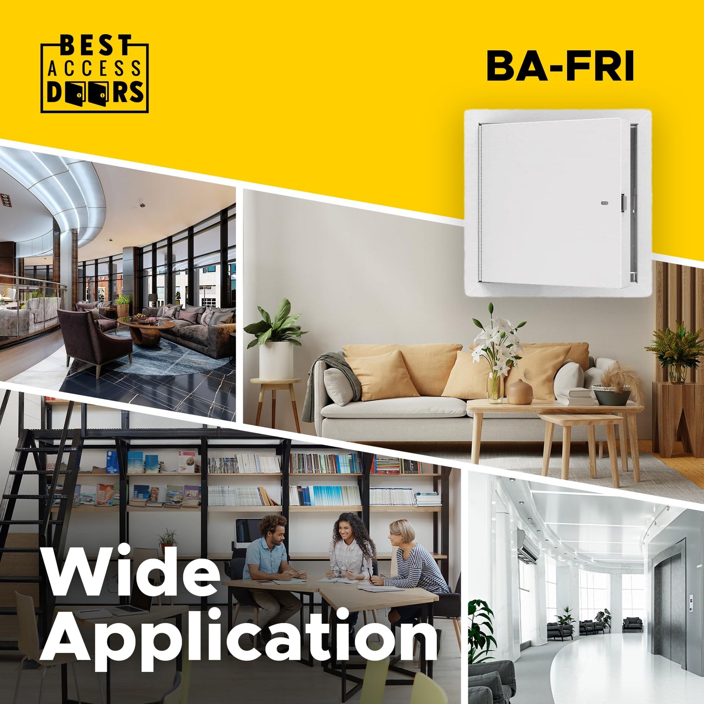 Best 18" x 18" Insulated Fire Rated Metal Access Door with Flange – 20-Gauge Galvanneal Steel Wall Access Panel, 2" Mineral Wool Insulation, White Powder-Coat Finish, LEED Compliant, BA-FRI