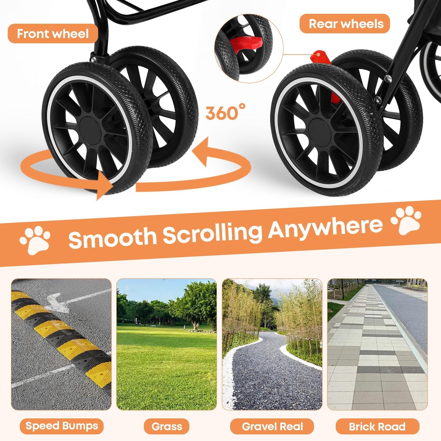 Double Pet Stroller for Dogs and Cats,Cat Strollers for 2 Cats,Double Dog Stroller for 2 Small Medium Dogs,4 Lockable Wheels/Lightweight/Folding, Black